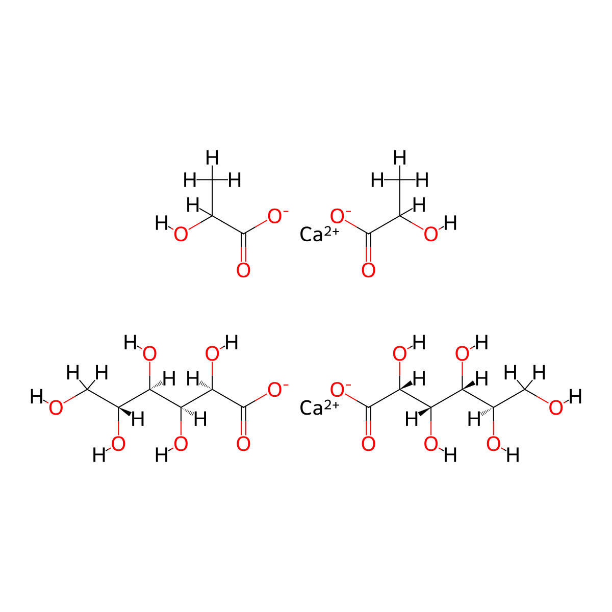 Calcium lactogluconate molecular structure, CAS 52080-72-5