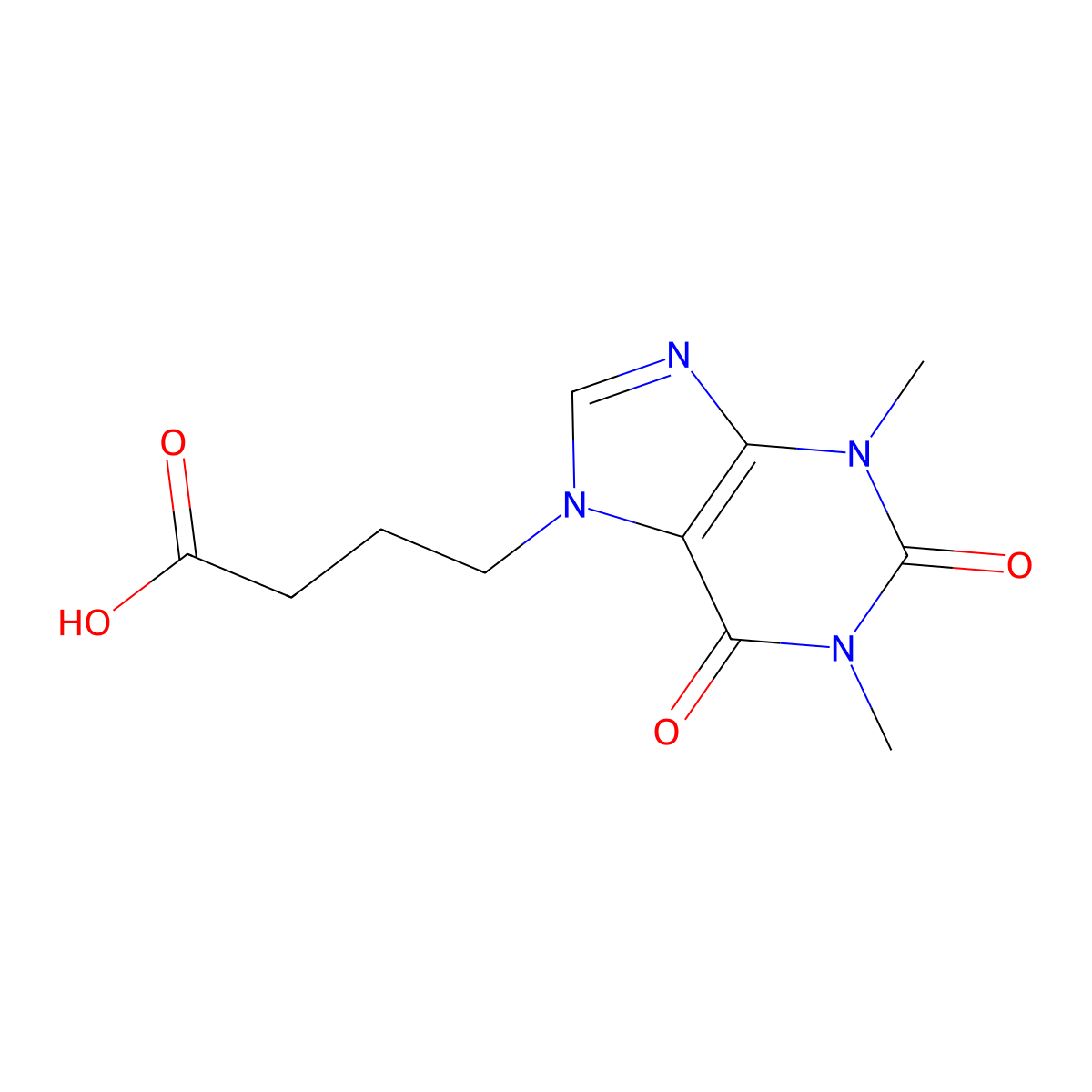 1,2,3,6-Tetrahydro-1,3-dimethyl-2,6-dioxo-7H-purine-7-butyric acid molecular structure, CAS 52083-48-4