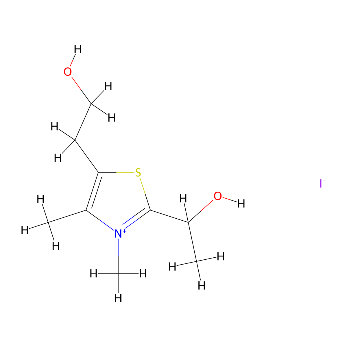 2-(1-Hydroxyethyl)-5-(2-hydroxyethyl)-3,4-dimethyl-1,3-thiazol-3-ium iodide molecular structure, CAS 52084-19-2