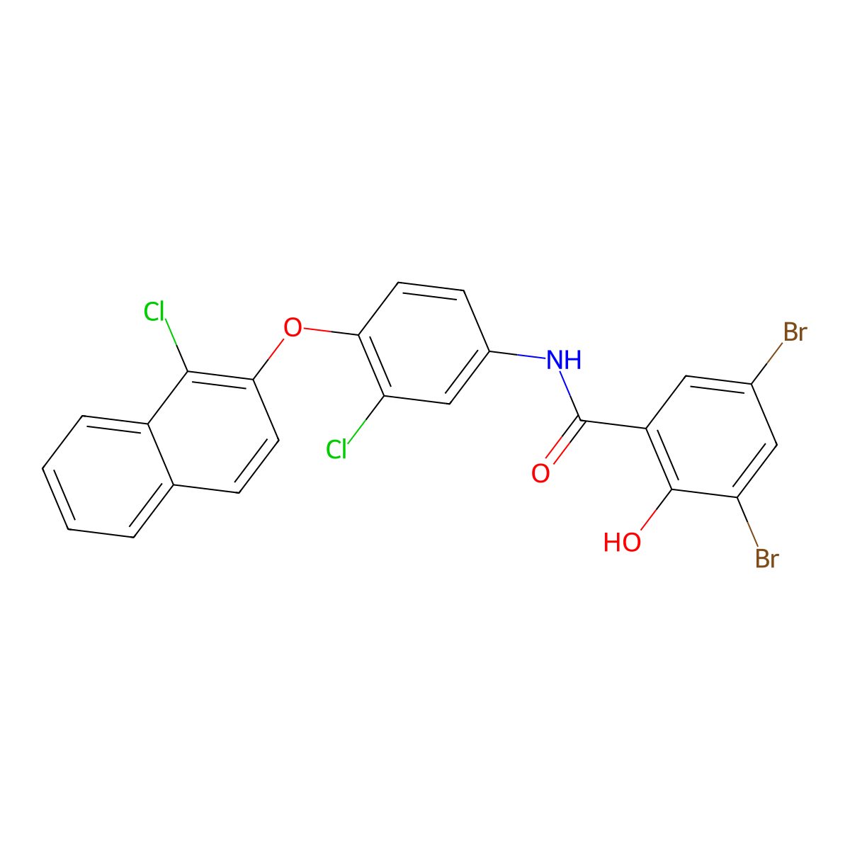 3,5-dibromo-N-(3-chloro-4-((1-chloronaphthalen-2-yl)oxy)phenyl)-2-hydroxybenzamide molecular structure, CAS 5209-24-5