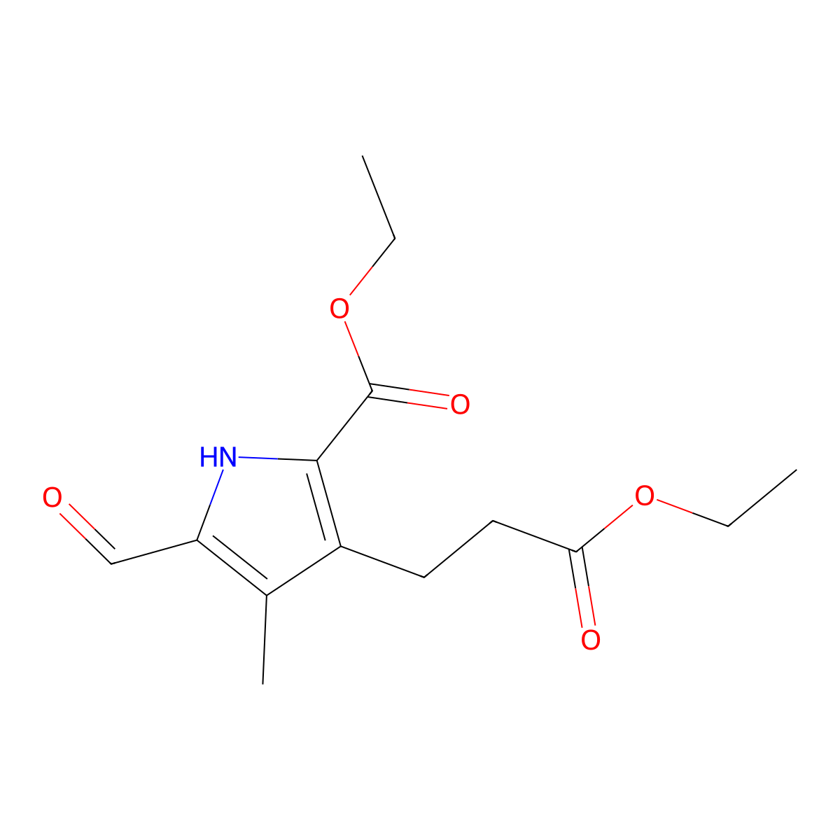 ethyl 3-(3-ethoxy-3-oxopropyl)-5-formyl-4-methyl-1H-pyrrole-2-carboxylate molecular structure, CAS 52091-03-9