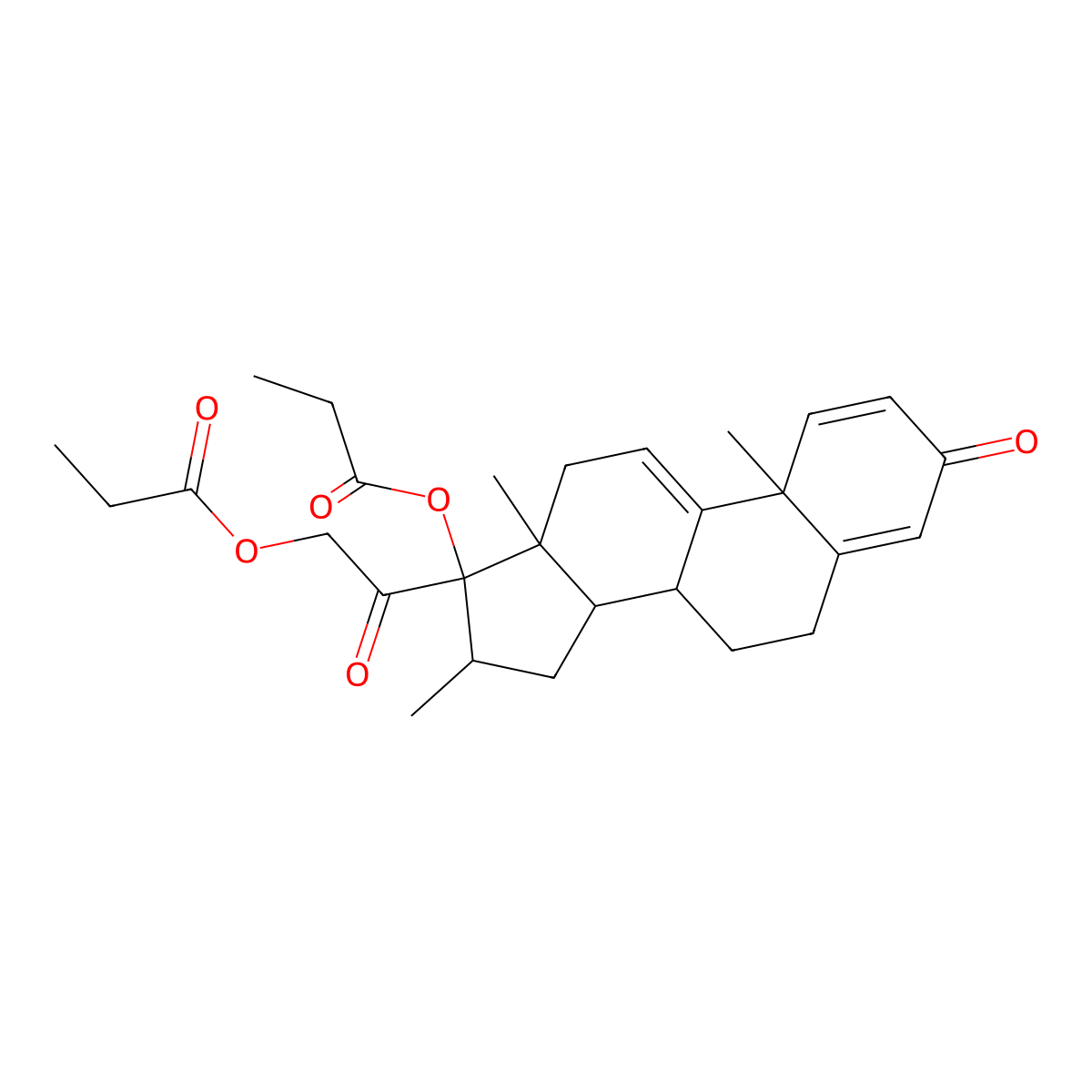16beta-Methyl-3,20-dioxopregna-1,4,9(11)-triene-17,21-diyl dipropanoate molecular structure, CAS 52092-12-3