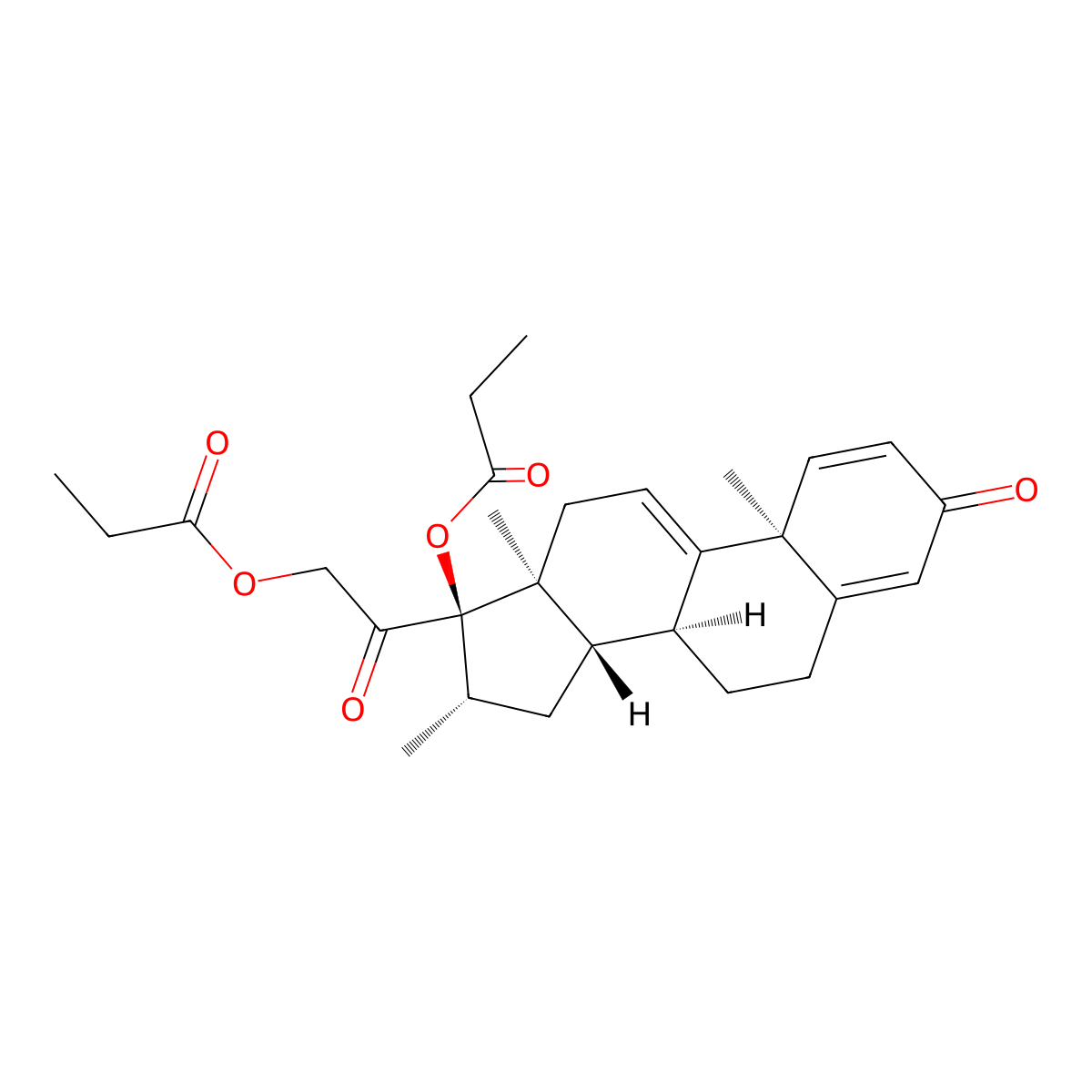 16beta-Methyl-3,20-dioxopregna-1,4,9(11)-triene-17,21-diyl dipropanoate molecular structure, CAS 52092-12-3
