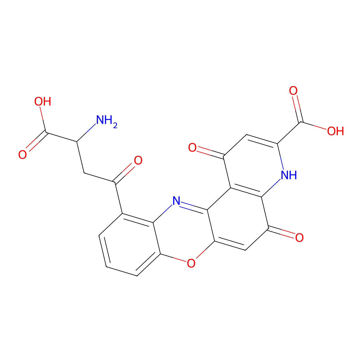 alpha-Amino-3-carboxy-1-hydroxy-gamma,5-dioxo-5H-pyrido(3,2-a)phenoxazine-11-butanoic acid molecular structure, CAS 521-58-4