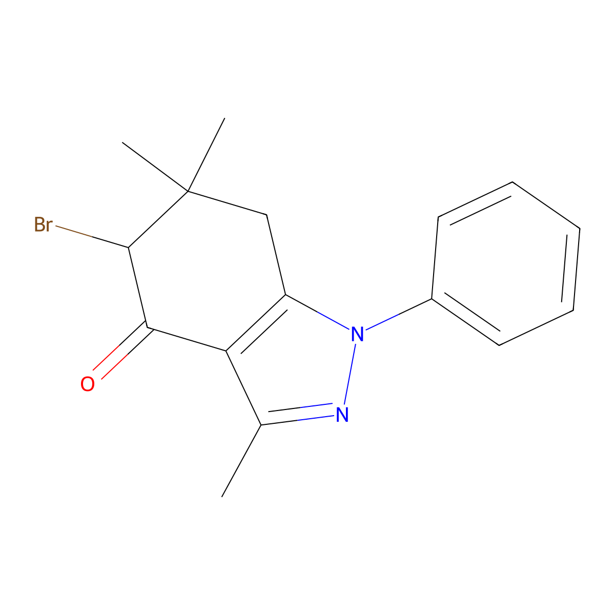 5-Bromo-3,6,6-trimethyl-1-phenyl-6,7-dihydro-1H-indazol-4(5H)-one molecular structure, CAS 52100-32-0