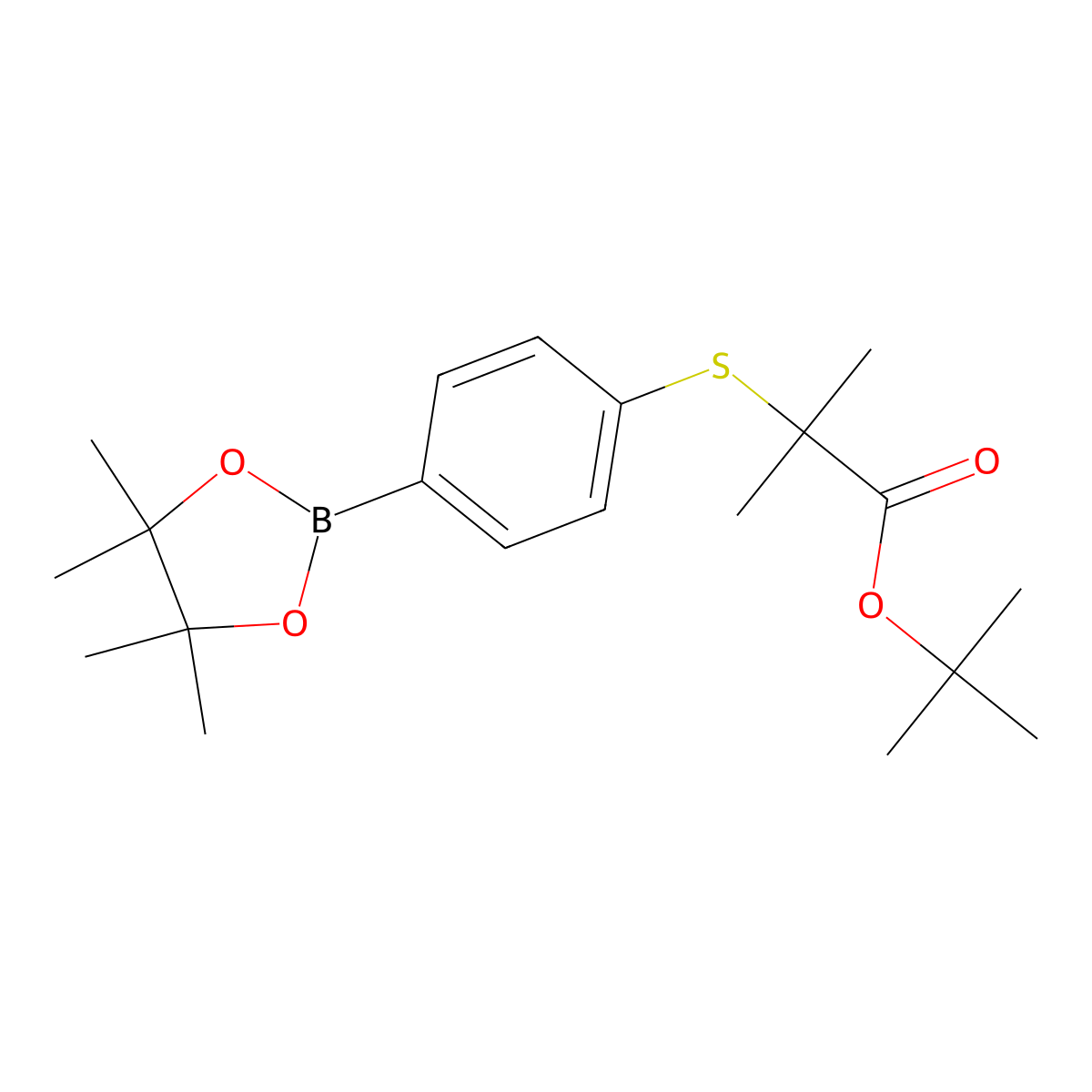 2-Methyl-2-[4-(4,4,5,5-tetramethyl-[1,3,2]dioxaborolan-2-YL)-phenylsulfanyl]-propionic acid tert-butyl ester molecular structure, CAS 521084-25-3