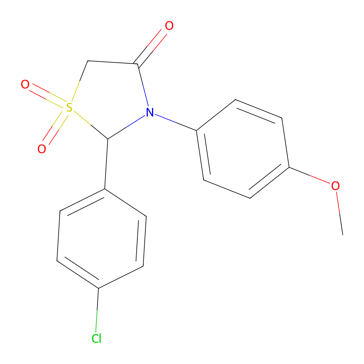 2-(4-Chlorophenyl)-3-(4-methoxyphenyl)-1,1-dioxo-1,3-thiazolidin-4-one molecular structure, CAS 5211-64-3