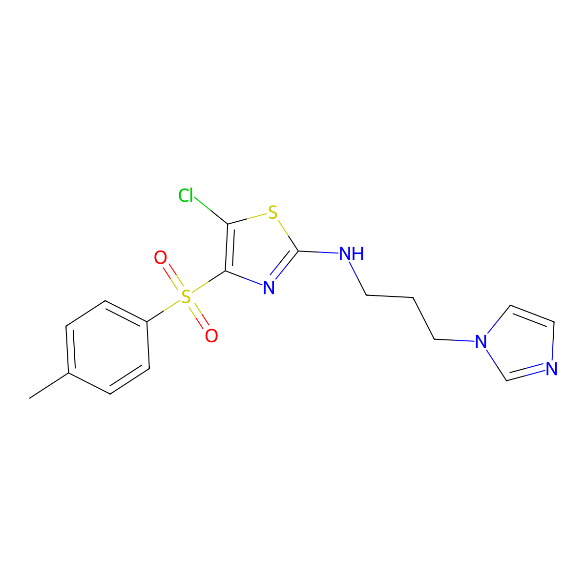 5-chloro-N-[3-(1H-imidazol-1-yl)propyl]-4-(4-methylbenzenesulfonyl)-1,3-thiazol-2-amine molecular structure, CAS 521280-72-8