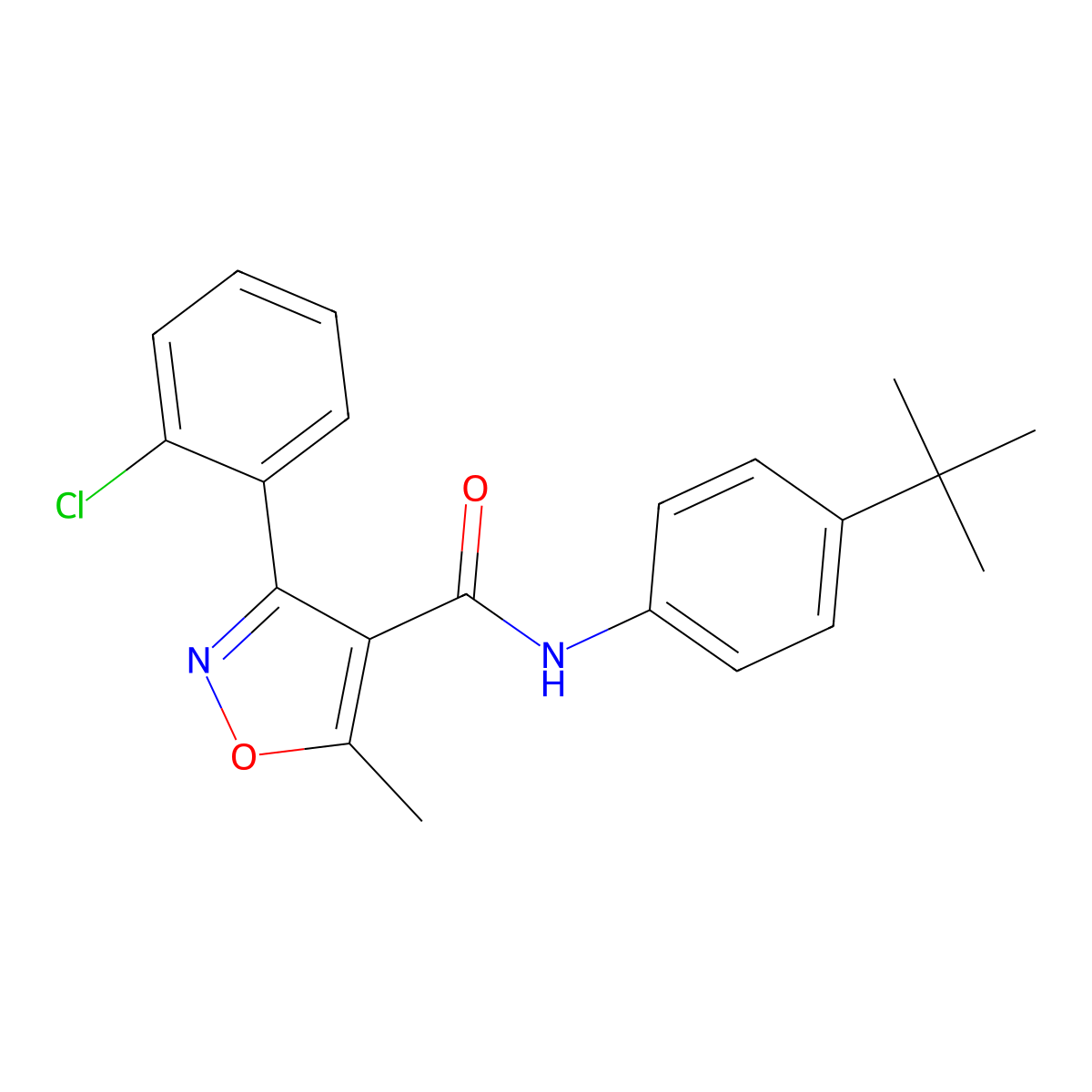 N-(4-tert-butylphenyl)-3-(2-chlorophenyl)-5-methyl-1,2-oxazole-4-carboxamide molecular structure, CAS 521280-75-1