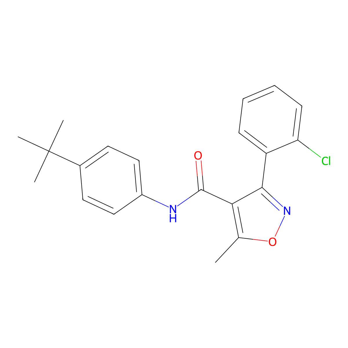 N-(4-tert-butylphenyl)-3-(2-chlorophenyl)-5-methyl-1,2-oxazole-4-carboxamide molecular structure, CAS 521280-75-1
