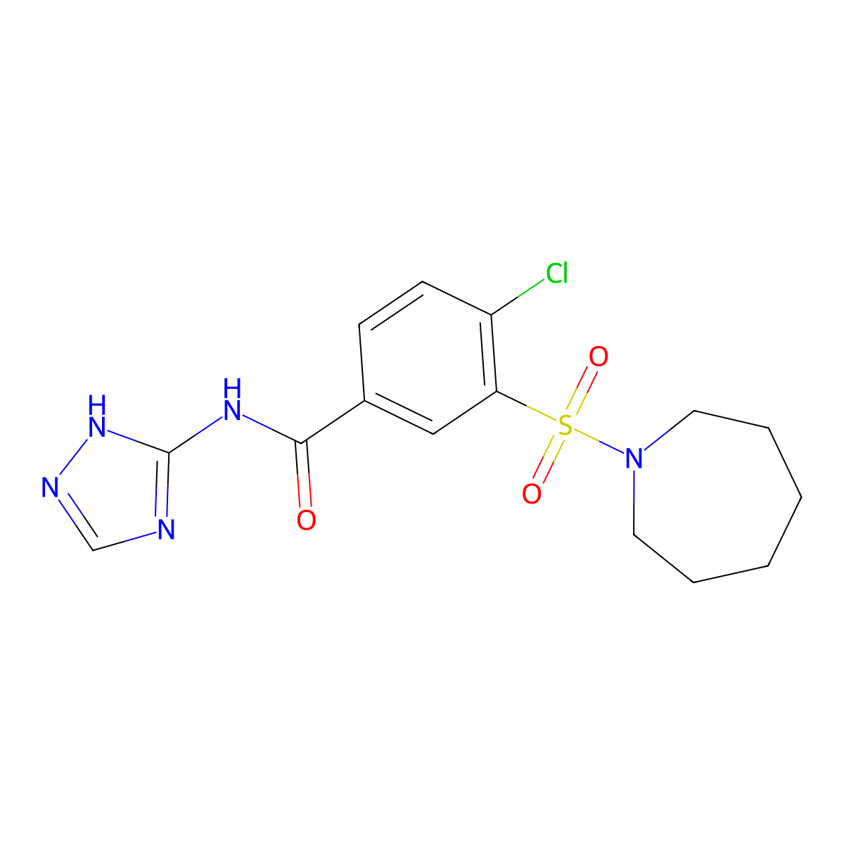 3-(1-azepanylsulfonyl)-4-chloro-N-(1H-1,2,4-triazol-5-yl)benzamide molecular structure, CAS 521282-12-2