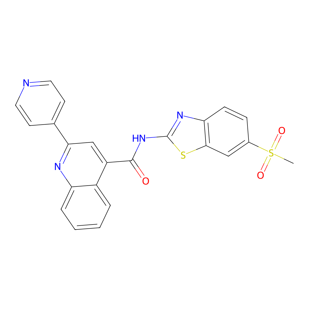 N-[(2Z)-6-(methylsulfonyl)-1,3-benzothiazol-2(3H)-ylidene]-2-(pyridin-4-yl)quinoline-4-carboxamide molecular structure, CAS 521282-65-5