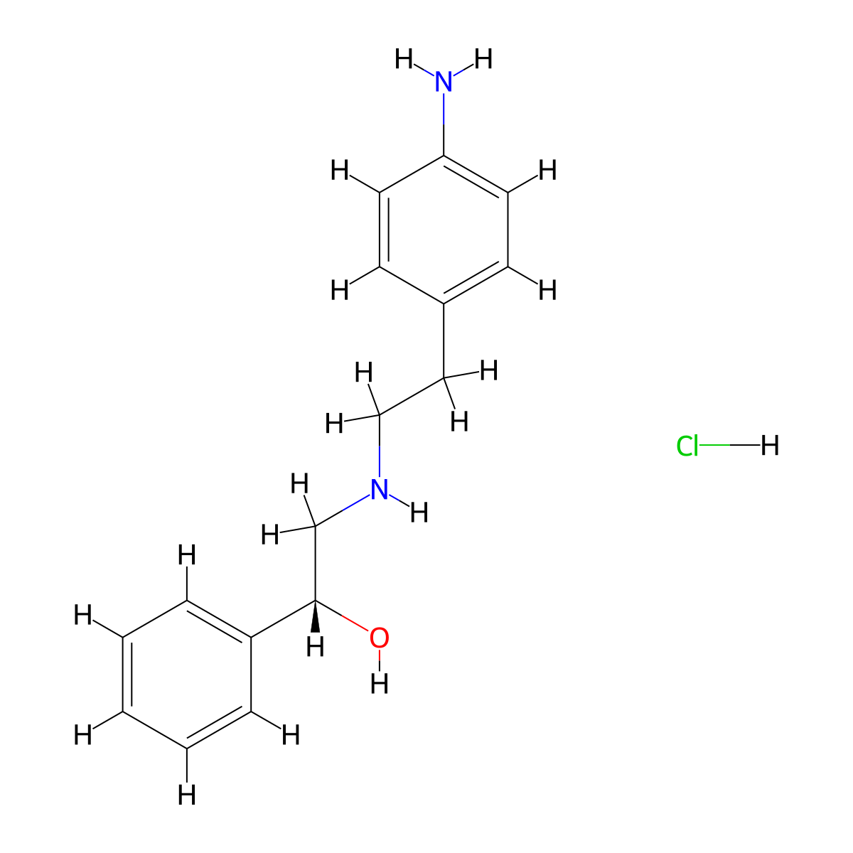 2-((4-Aminophenethyl)amino)-1-phenylethanol hydrochloride, (R)- molecular structure, CAS 521284-22-0