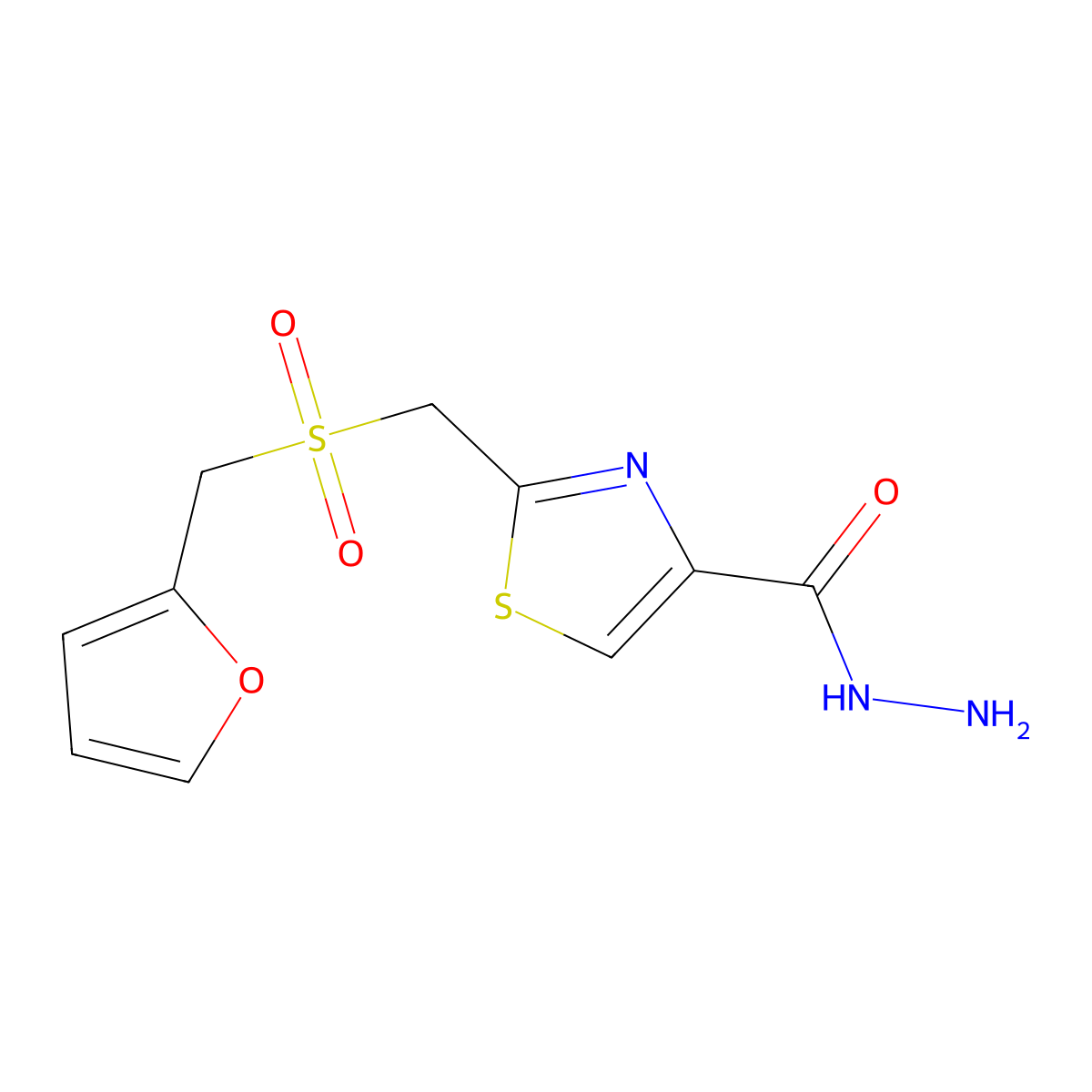 2-{[(2-Furylmethyl)sulfonyl]methyl}-1,3-thiazole-4-carbohydrazide molecular structure, CAS 521289-17-8