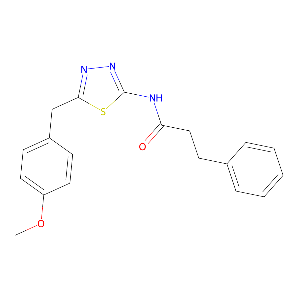 N-(5-(4-methoxybenzyl)-1,3,4-thiadiazol-2-yl)-3-phenylpropanamide molecular structure, CAS 521294-90-6