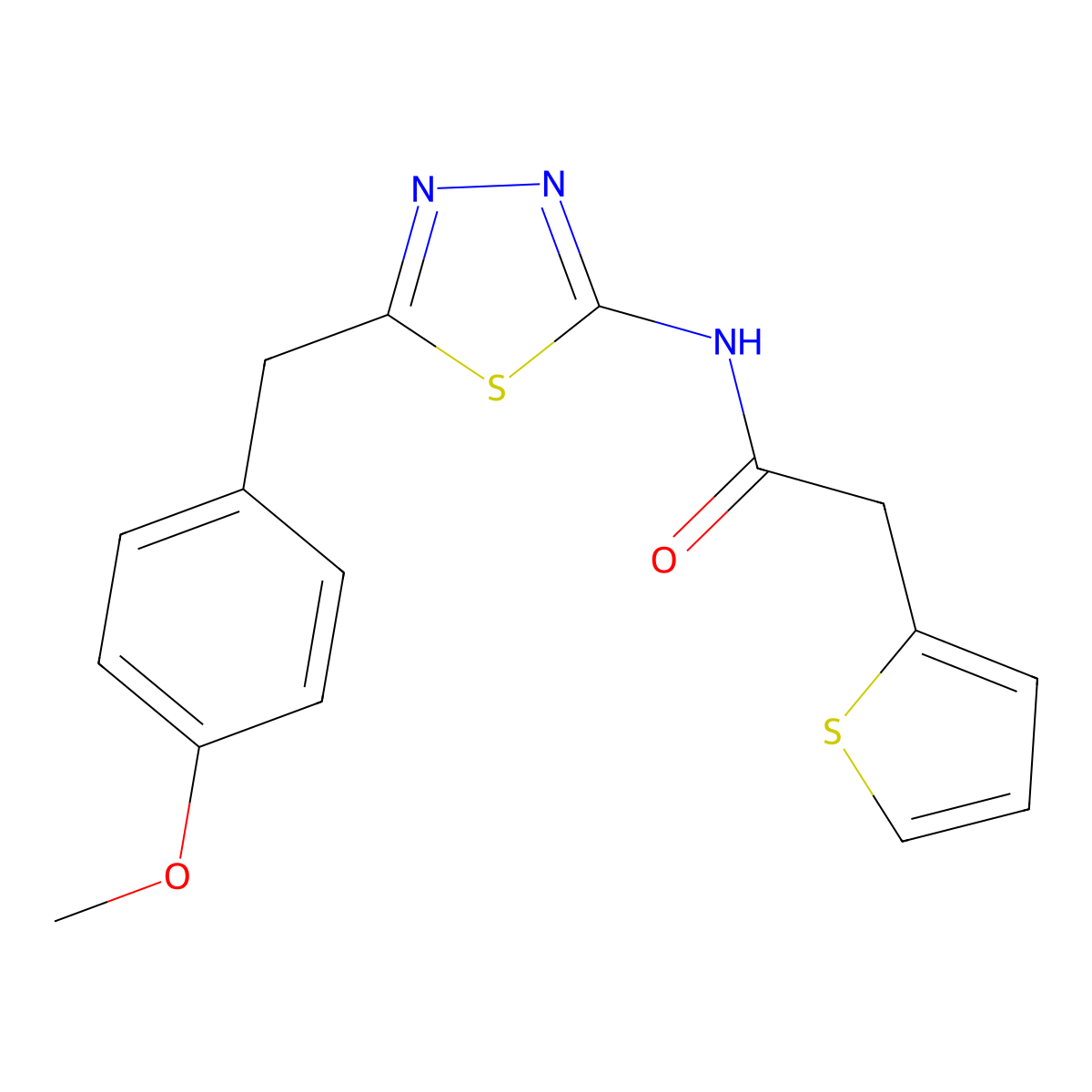 N-[5-[(4-methoxyphenyl)methyl]-1,3,4-thiadiazol-2-yl]-2-thiophen-2-ylacetamide molecular structure, CAS 521294-91-7