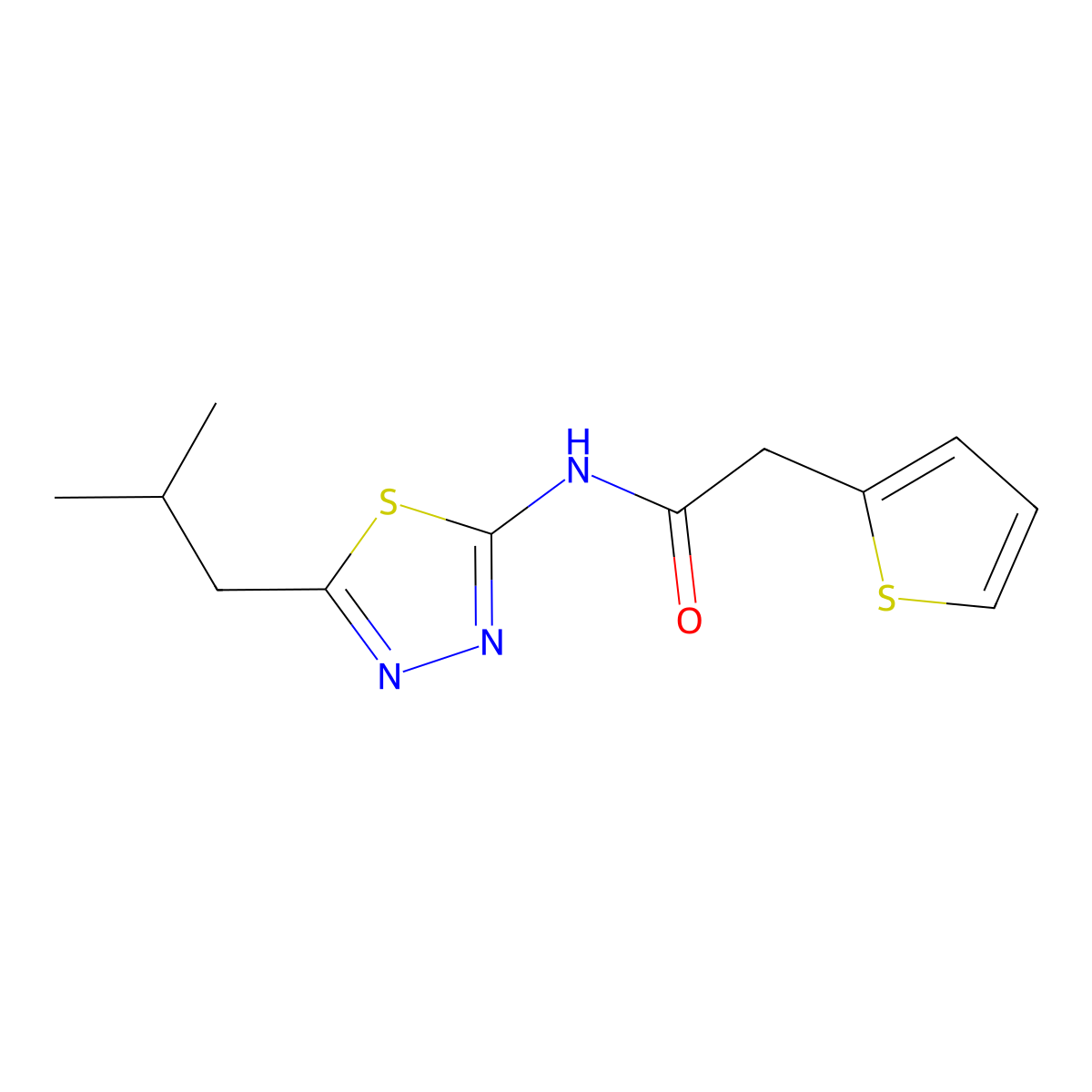 N-[5-(2-methylpropyl)-1,3,4-thiadiazol-2-yl]-2-thiophen-2-ylacetamide molecular structure, CAS 521294-92-8