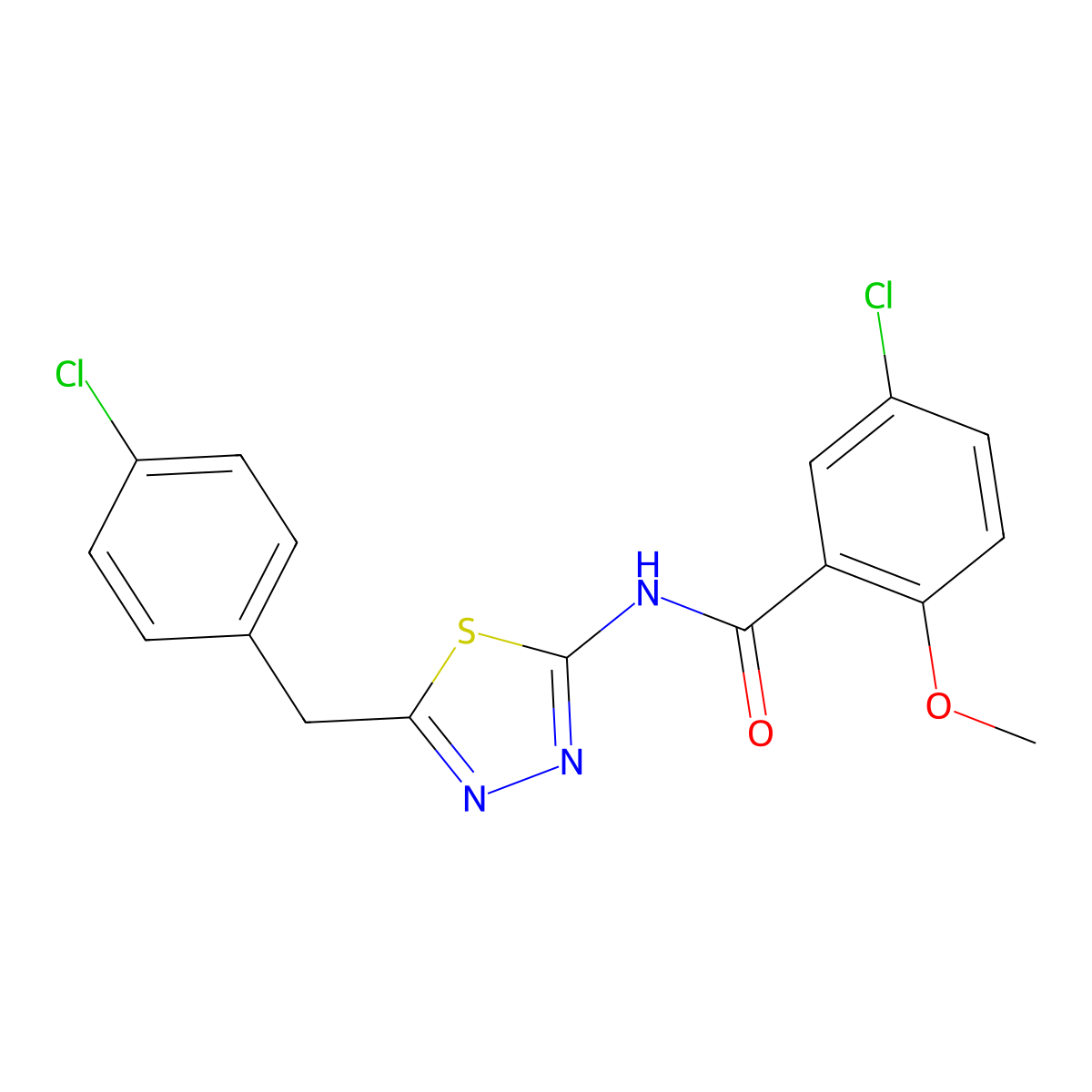 5-chloro-N-[5-[(4-chlorophenyl)methyl]-1,3,4-thiadiazol-2-yl]-2-methoxybenzamide molecular structure, CAS 521294-94-0