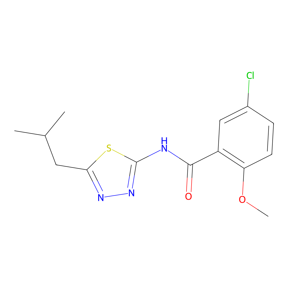 5-chloro-2-methoxy-N-[5-(2-methylpropyl)-1,3,4-thiadiazol-2-yl]benzamide molecular structure, CAS 521294-96-2