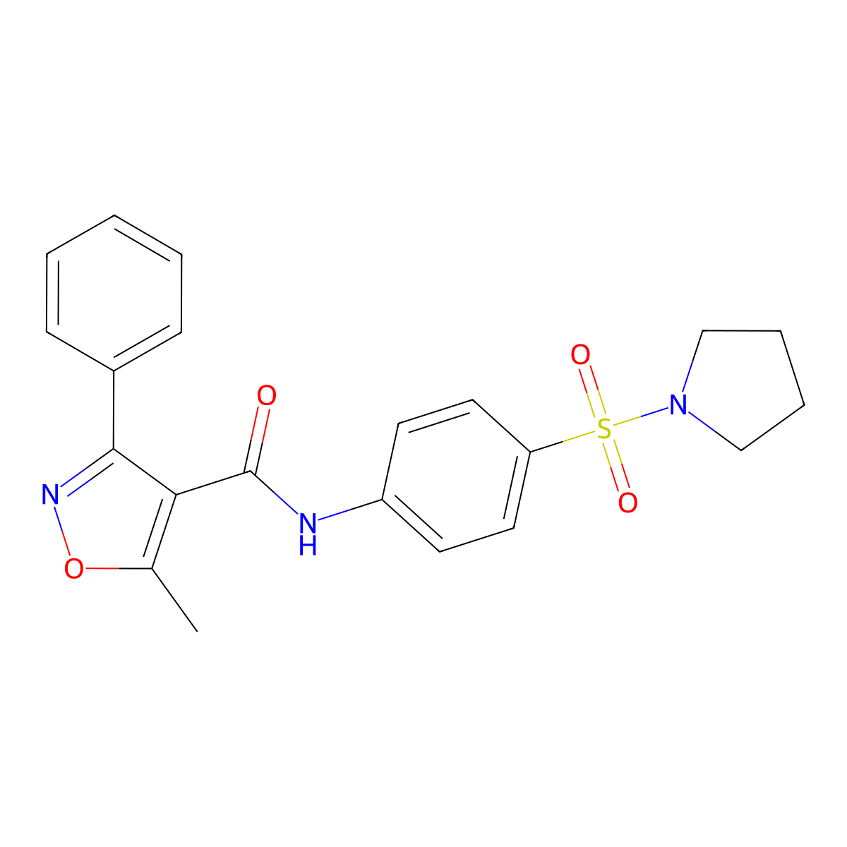 5-methyl-3-phenyl-N-(4-pyrrolidin-1-ylsulfonylphenyl)-1,2-oxazole-4-carboxamide molecular structure, CAS 521295-12-5