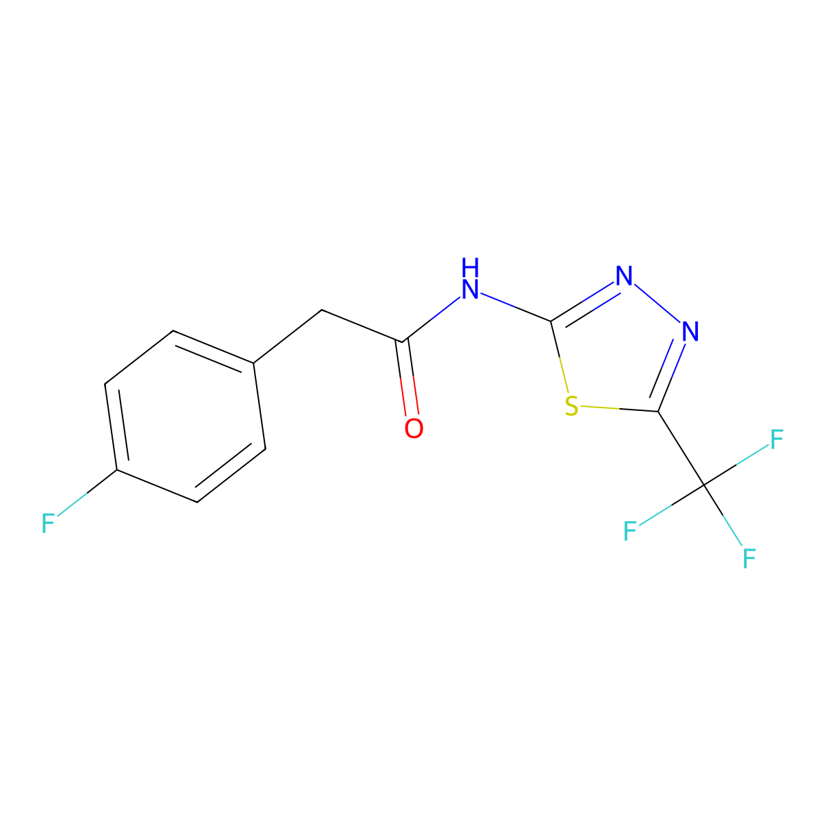 2-(4-fluorophenyl)-N-[5-(trifluoromethyl)-1,3,4-thiadiazol-2-yl]acetamide molecular structure, CAS 521295-16-9