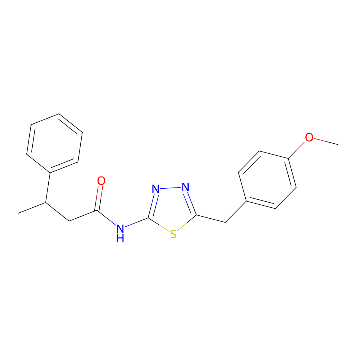 N-[5-(4-methoxybenzyl)-1,3,4-thiadiazol-2-yl]-3-phenylbutanamide molecular structure, CAS 521295-18-1