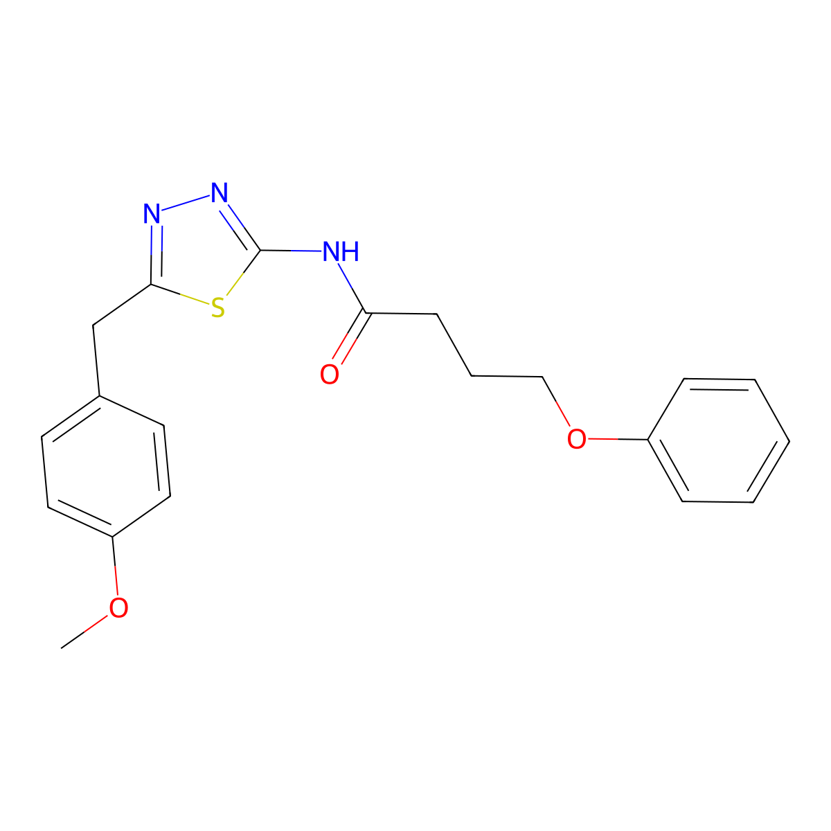 N-[5-[(4-methoxyphenyl)methyl]-1,3,4-thiadiazol-2-yl]-4-phenoxybutanamide molecular structure, CAS 521295-20-5
