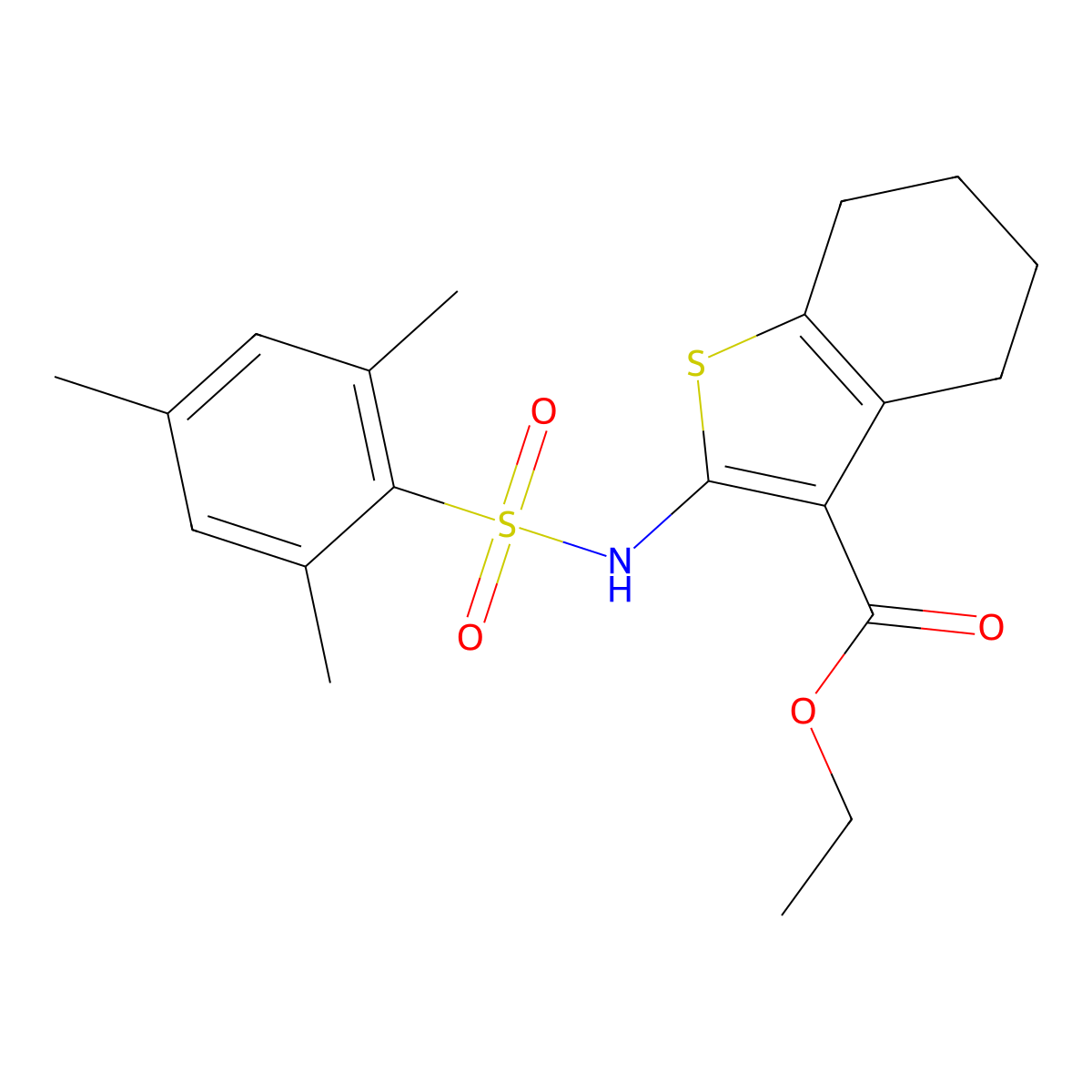 Ethyl 2-(2,4,6-trimethylbenzenesulfonamido)-4,5,6,7-tetrahydro-1-benzothiophene-3-carboxylate molecular structure, CAS 521298-59-9