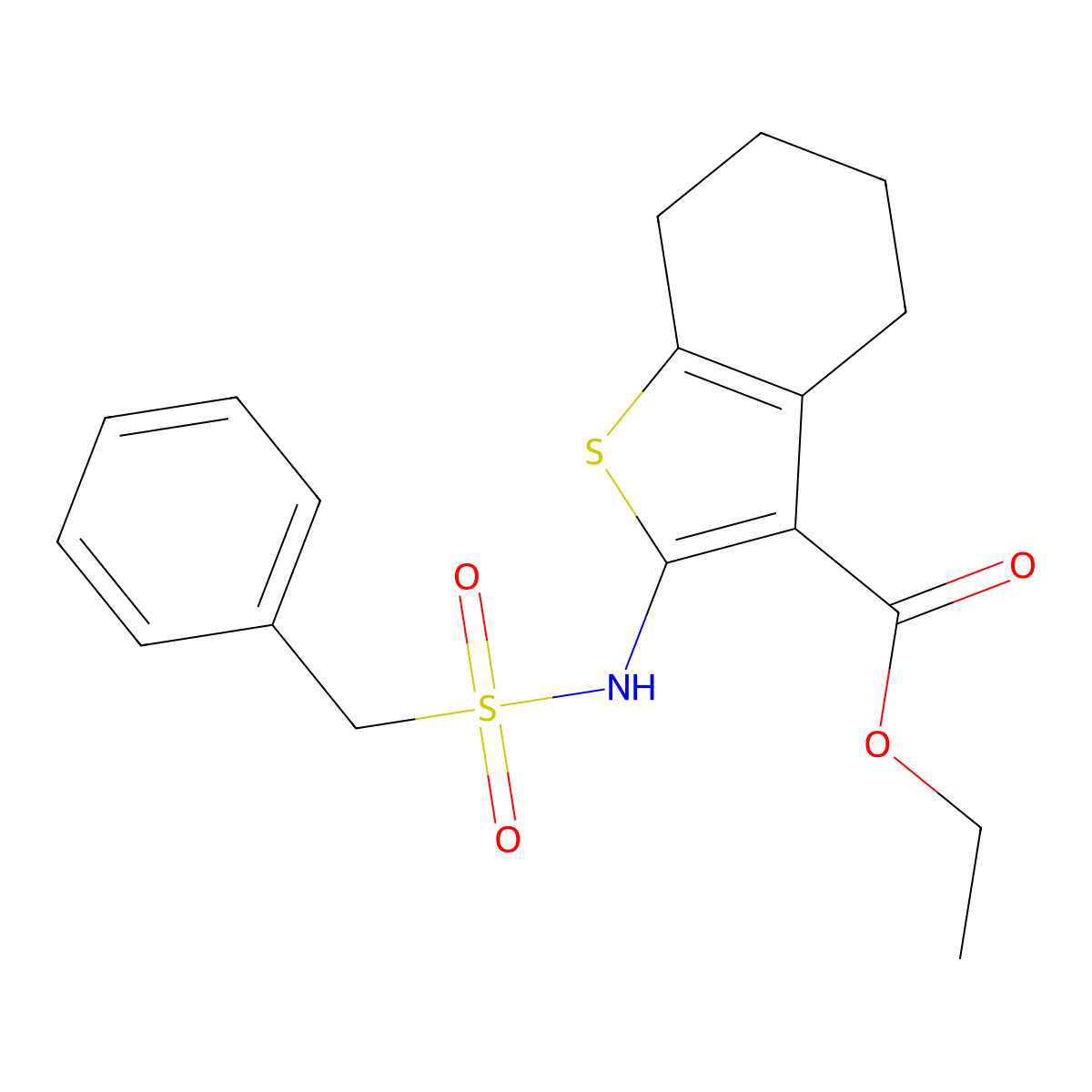 Ethyl 2-[(benzylsulfonyl)amino]-4,5,6,7-tetrahydro-1-benzothiophene-3-carboxylate molecular structure, CAS 521298-74-8
