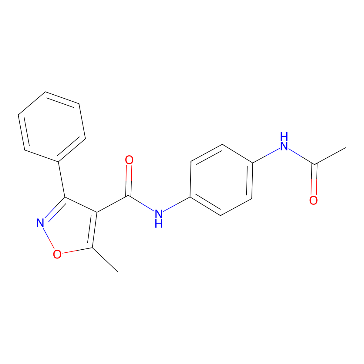 N-(4-acetamidophenyl)-5-methyl-3-phenyl-1,2-oxazole-4-carboxamide molecular structure, CAS 521300-00-5