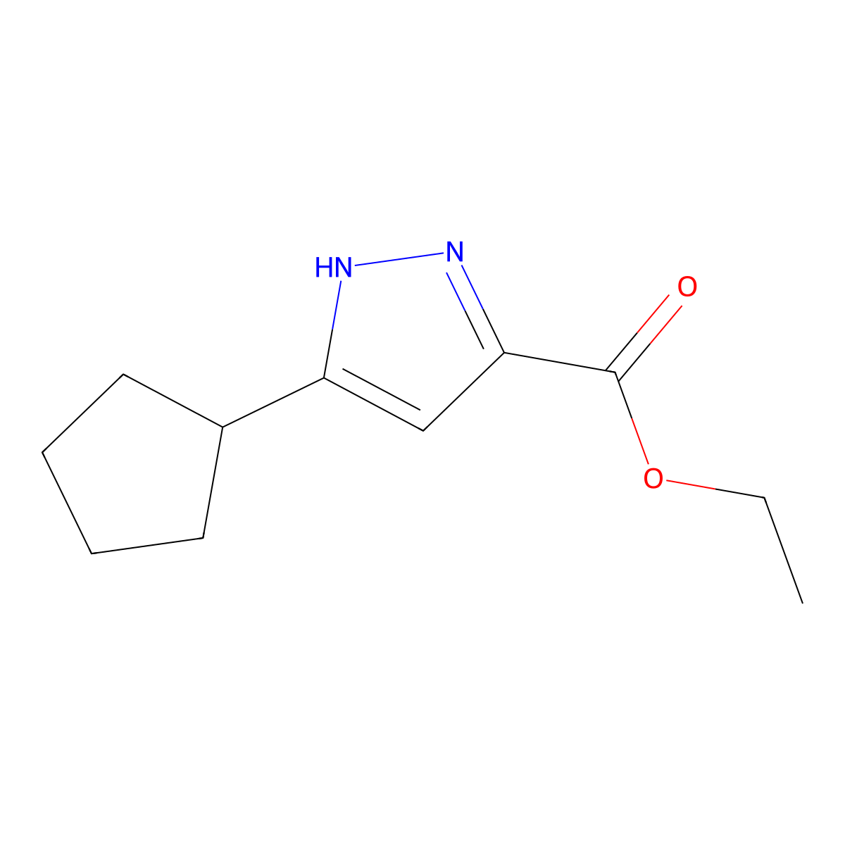 Ethyl 3-cyclopentyl-1H-pyrazole-5-carboxylate molecular structure, CAS 521300-19-6