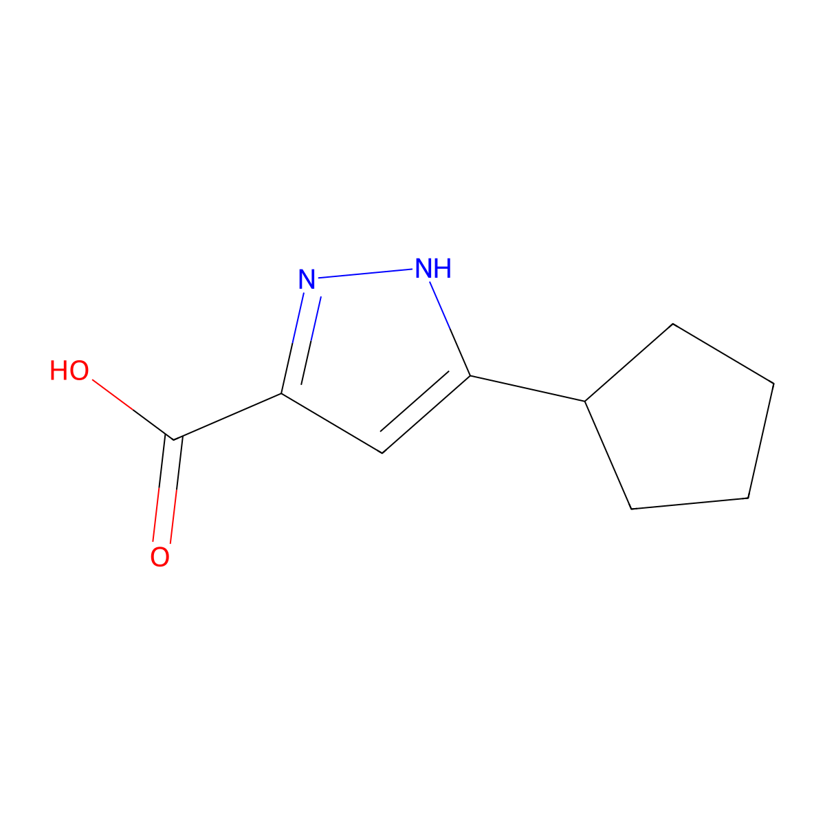 3-Cyclopentyl-1H-pyrazole-5-carboxylic acid molecular structure, CAS 521300-21-0