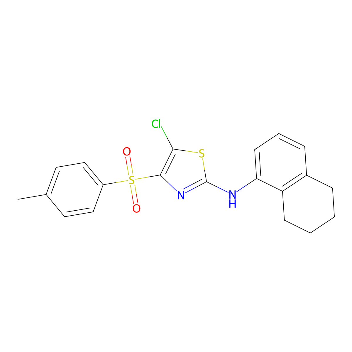 5-chloro-N-(5,6,7,8-tetrahydronaphthalen-1-yl)-4-tosylthiazol-2-amine molecular structure, CAS 521318-65-0