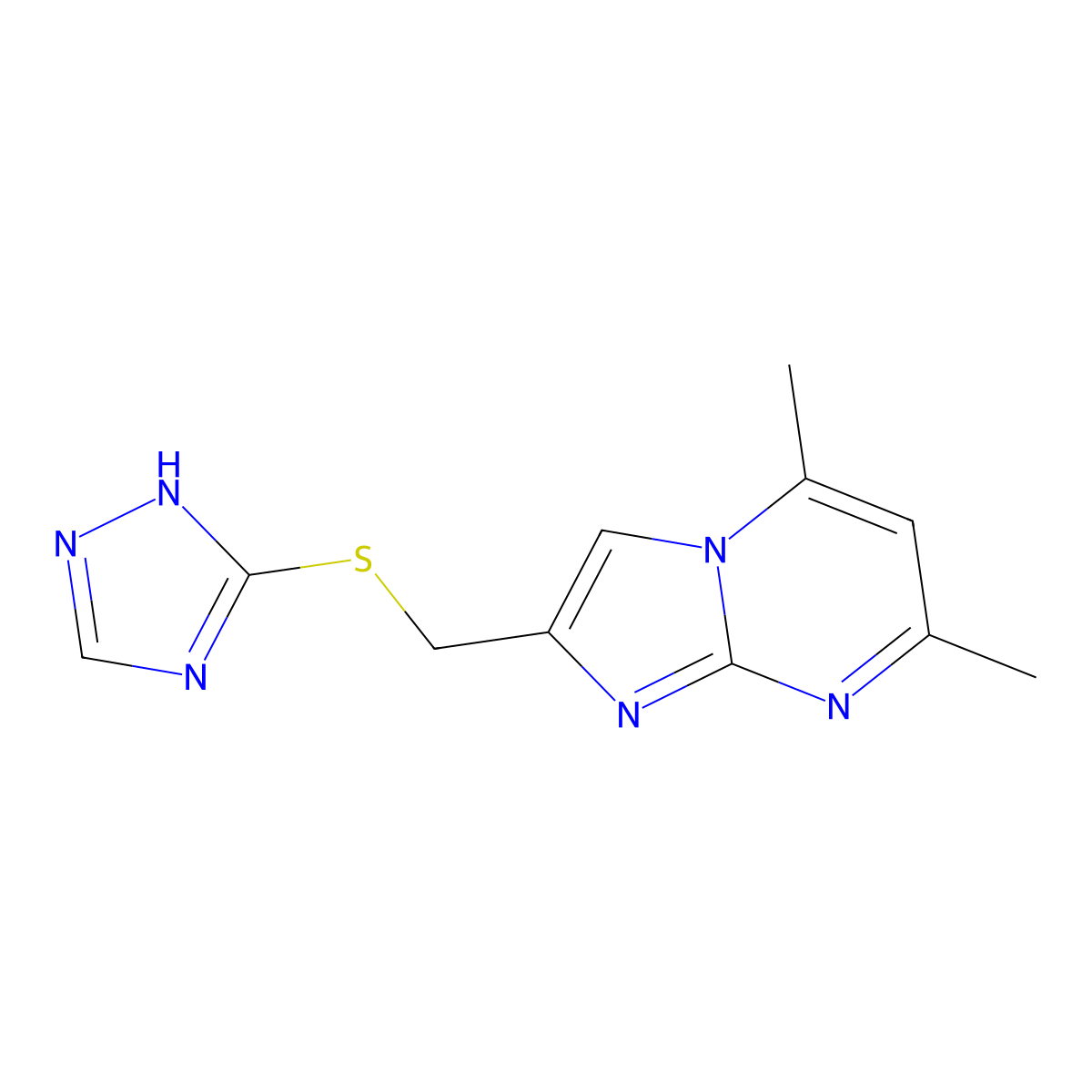5,7-dimethyl-2-[(1H-1,2,4-triazol-5-ylsulfanyl)methyl]imidazo[1,2-a]pyrimidine molecular structure, CAS 521319-81-3