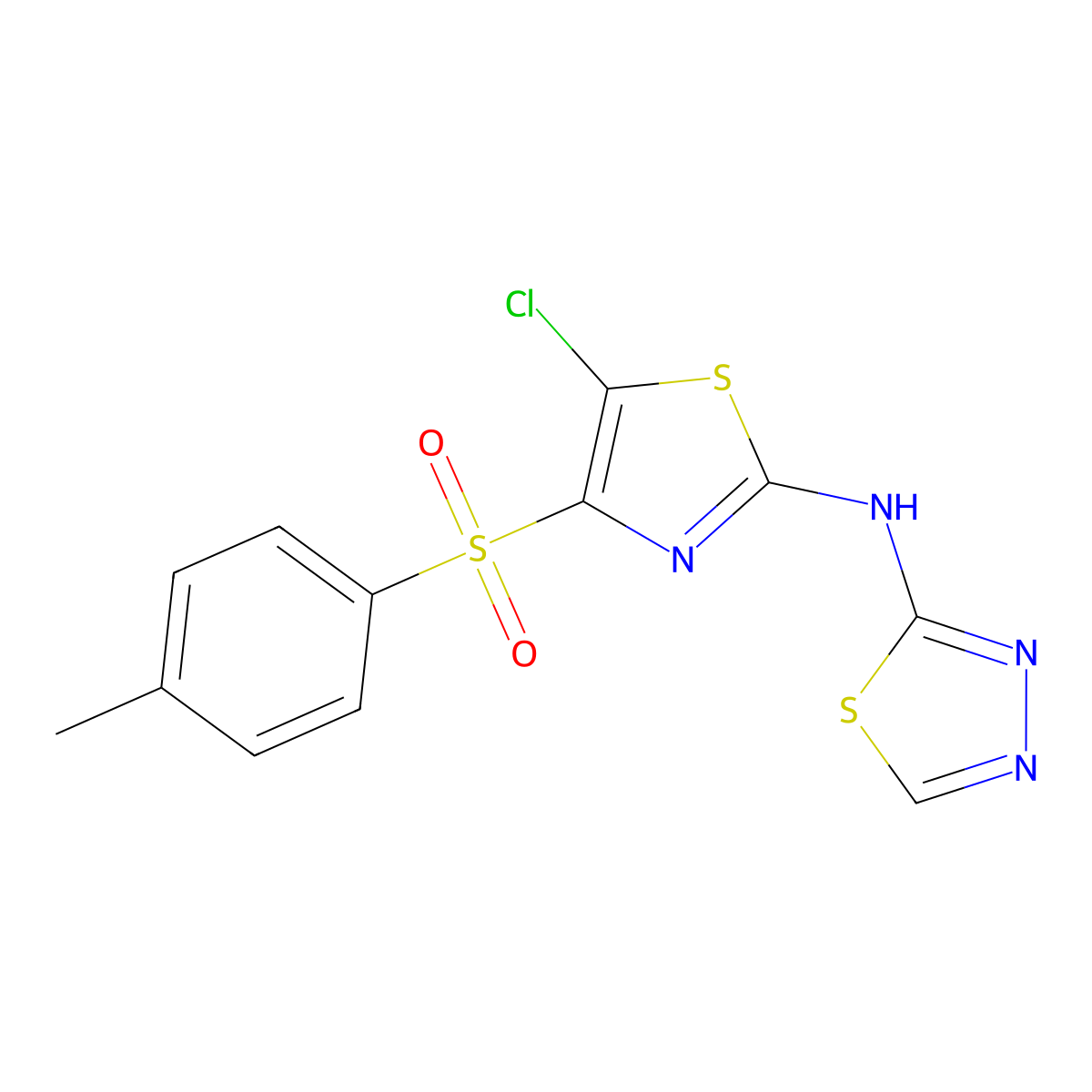 N-[5-chloro-4-(4-methylbenzenesulfonyl)-1,3-thiazol-2-yl]-1,3,4-thiadiazol-2-amine molecular structure, CAS 521319-98-2