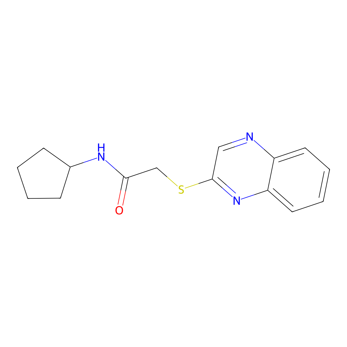 N-cyclopentyl-2-(quinoxalin-2-ylsulfanyl)acetamide molecular structure, CAS 521322-05-4