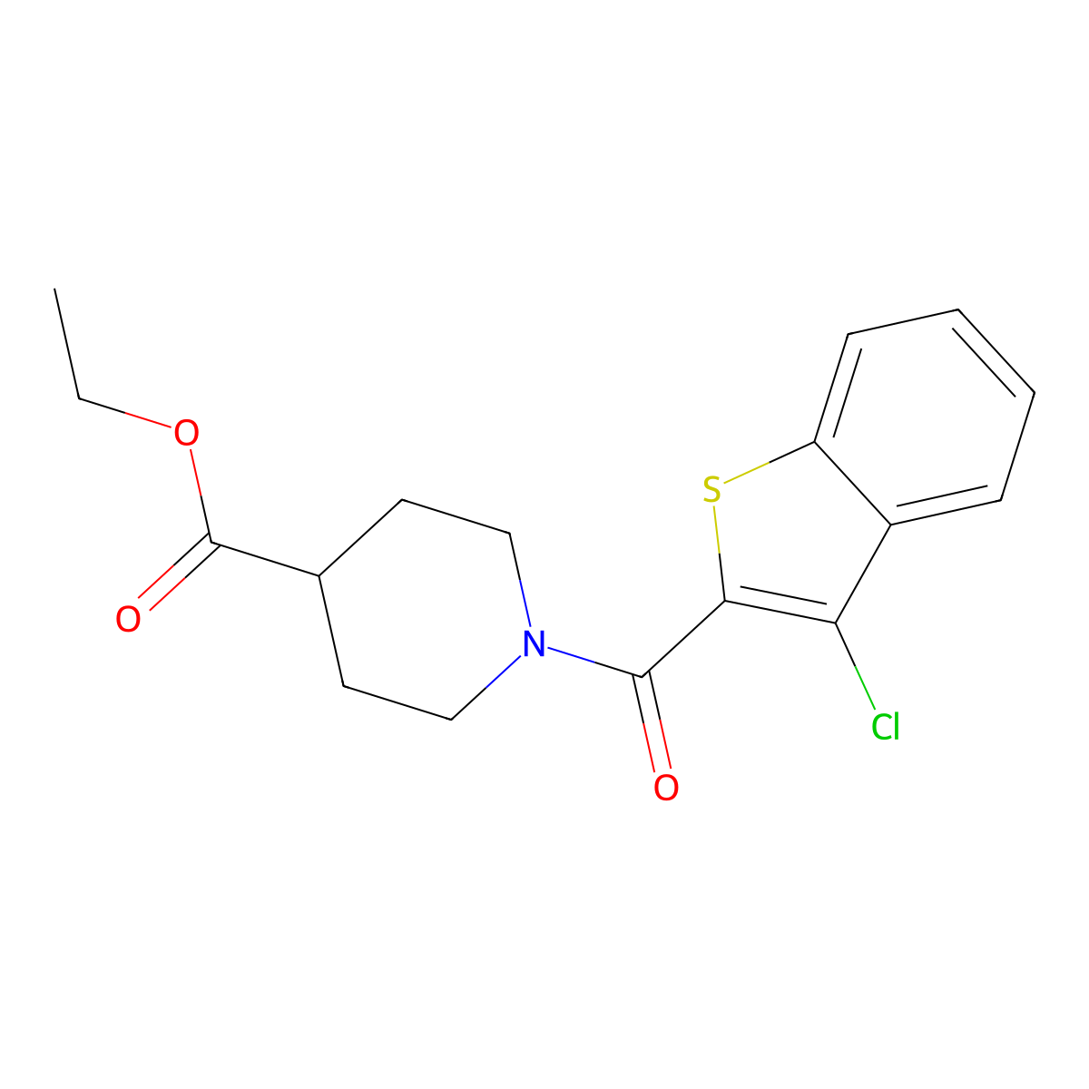Ethyl 1-(3-chloro-1-benzothiophene-2-carbonyl)piperidine-4-carboxylate molecular structure, CAS 521322-56-5