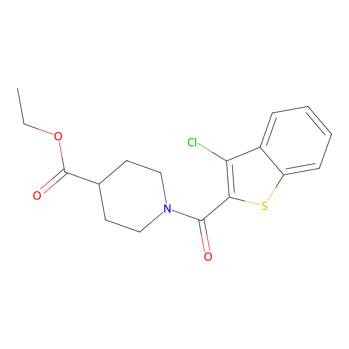 Ethyl 1-(3-chloro-1-benzothiophene-2-carbonyl)piperidine-4-carboxylate molecular structure, CAS 521322-56-5