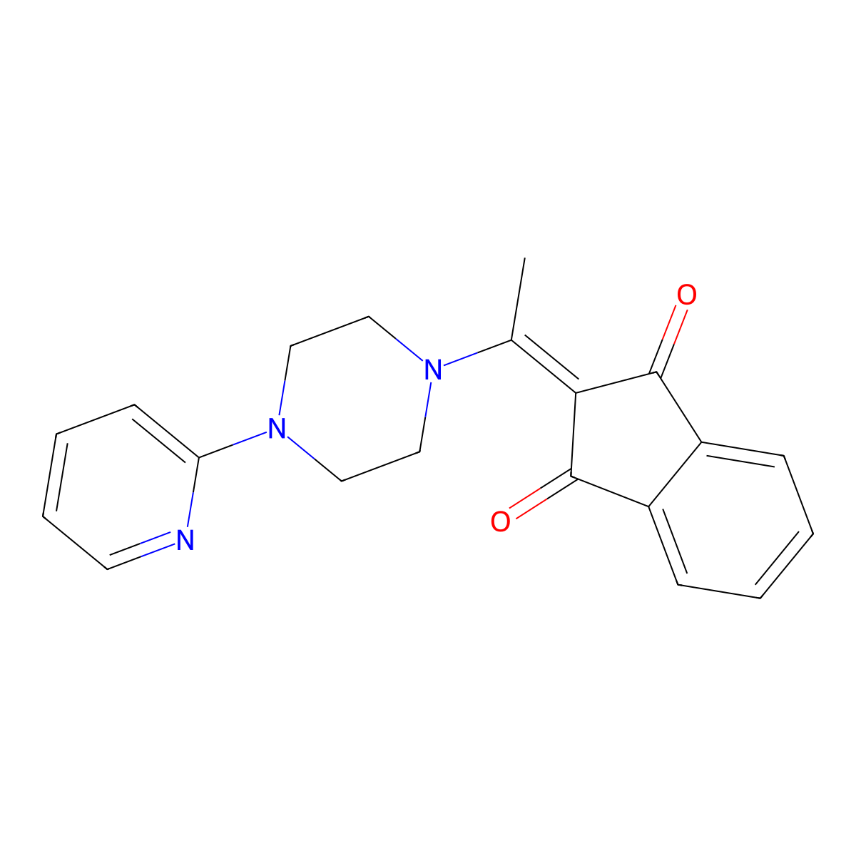 2-{1-[4-(pyridin-2-yl)piperazin-1-yl]ethylidene}-1H-indene-1,3(2H)-dione molecular structure, CAS 521328-07-4