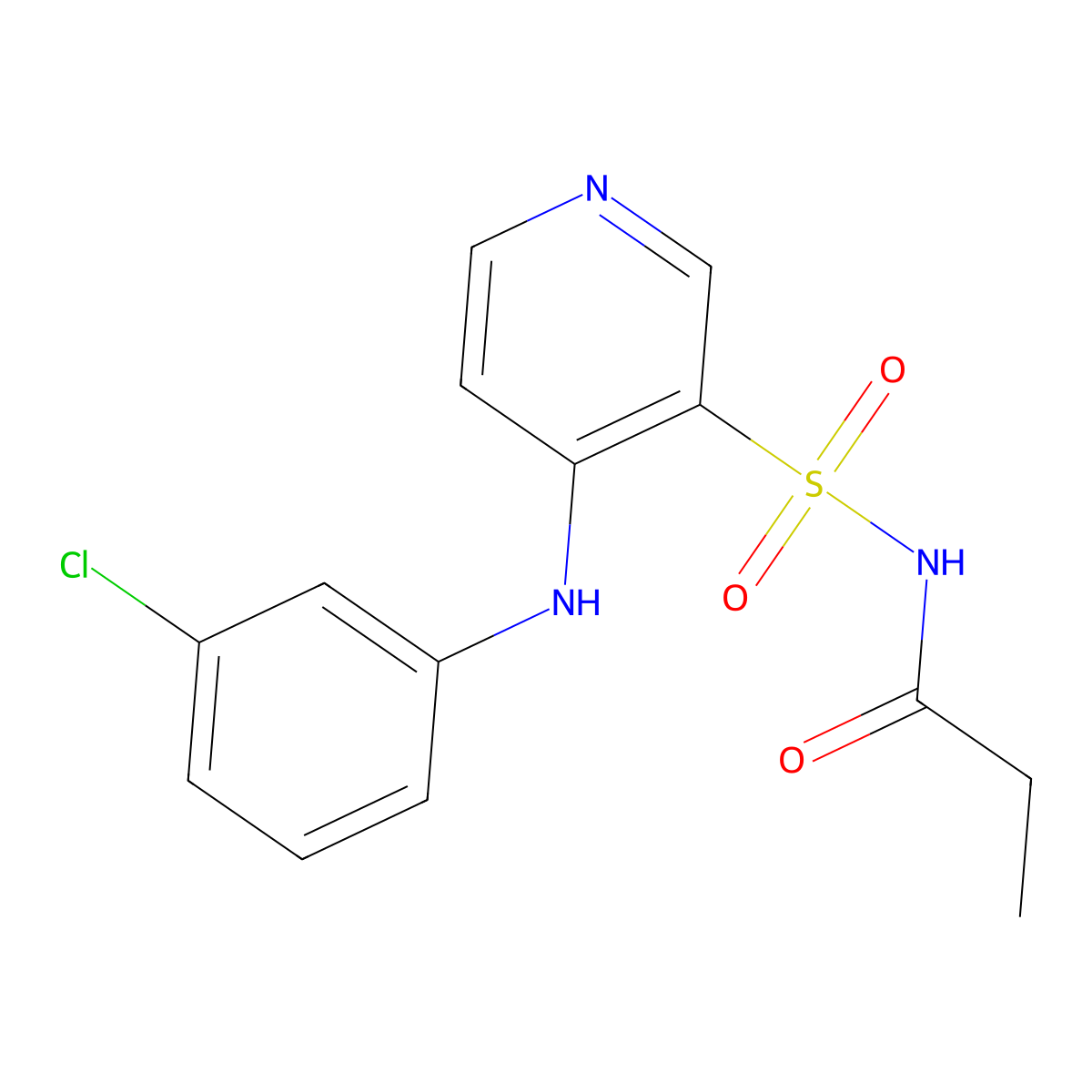 Propanamide, N-((4-((3-chlorophenyl)amino)-3-pyridinyl)sulfonyl)- molecular structure, CAS 52157-94-5
