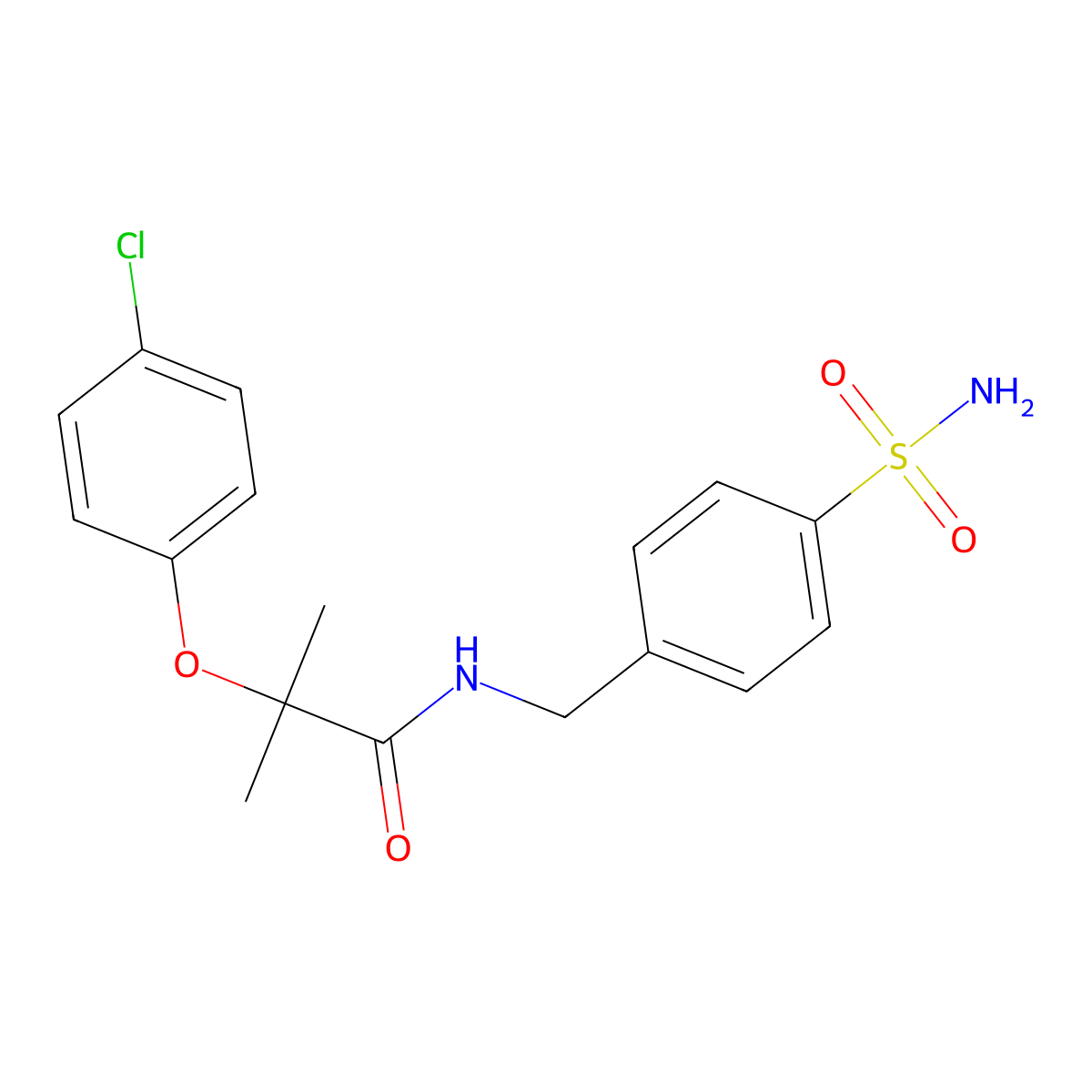2-(4-chlorophenoxy)-2-methyl-N-[(4-sulfamoylphenyl)methyl]propanamide molecular structure, CAS 52161-20-3