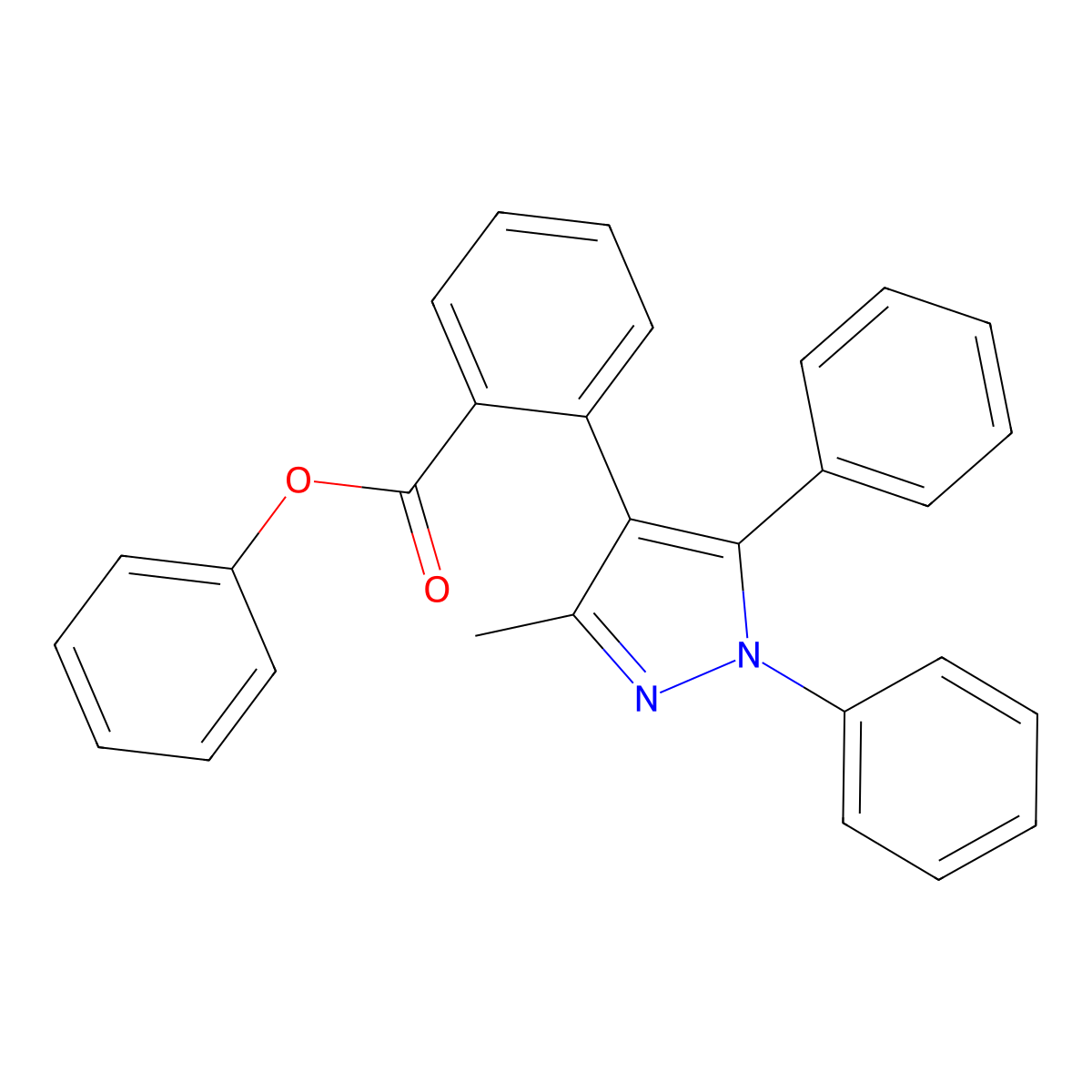 Phenyl 2-(3-methyl-1,5-diphenyl-1H-pyrazol-4-yl)benzoate molecular structure, CAS 5217-48-1