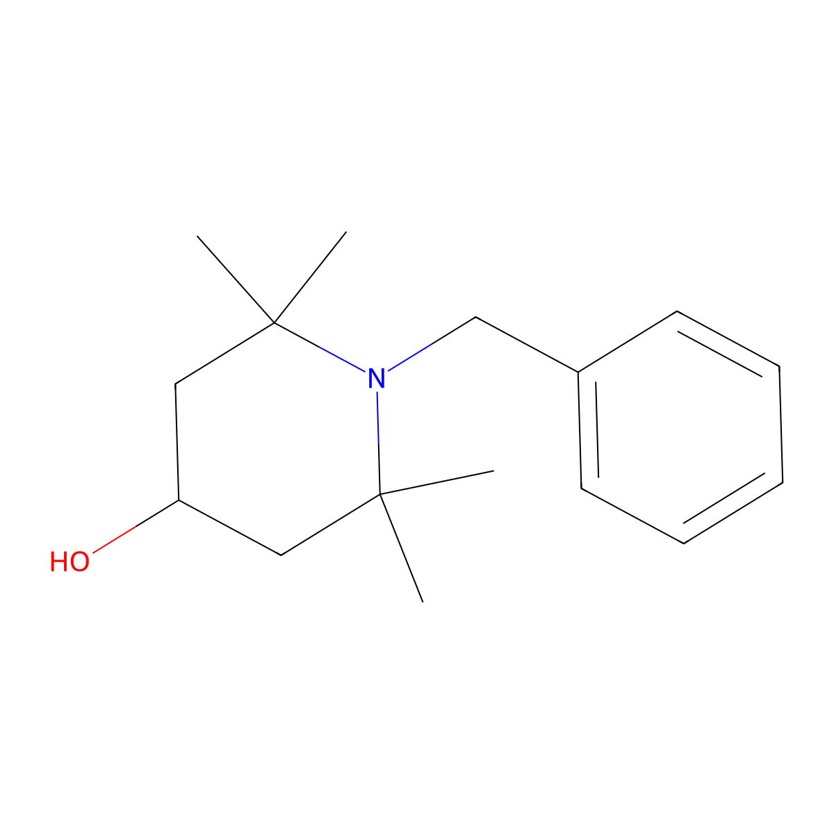 4-Piperidinol, 2,2,6,6-tetramethyl-1-(phenylmethyl)- molecular structure, CAS 52185-71-4