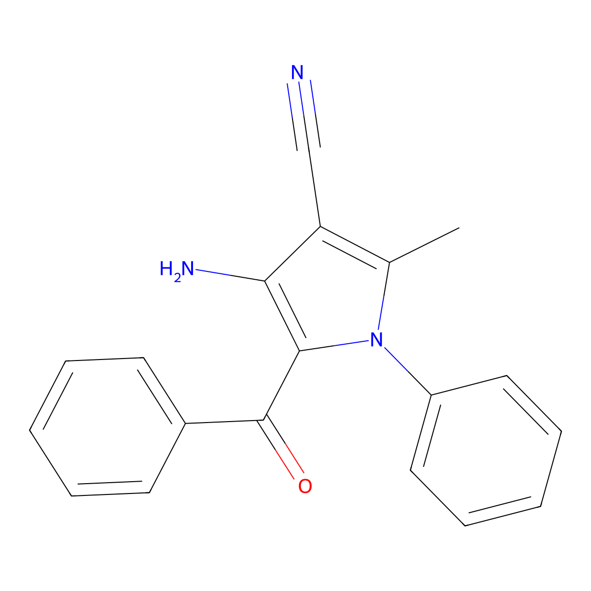 4-amino-5-benzoyl-2-methyl-1-phenyl-1H-pyrrole-3-carbonitrile molecular structure, CAS 5219-76-1