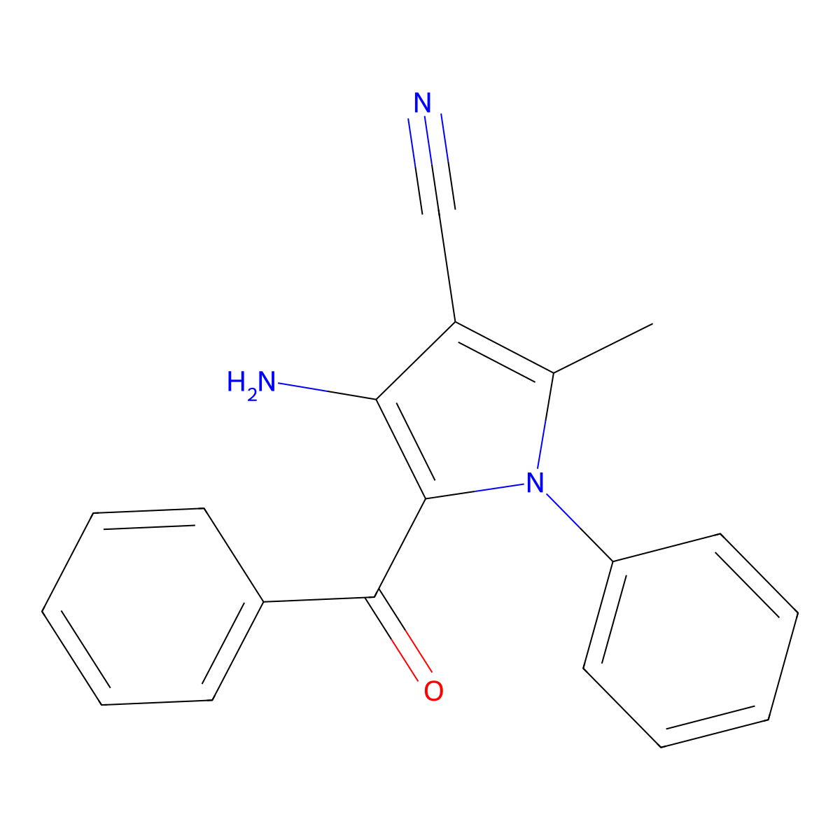 4-amino-5-benzoyl-2-methyl-1-phenyl-1H-pyrrole-3-carbonitrile molecular structure, CAS 5219-76-1