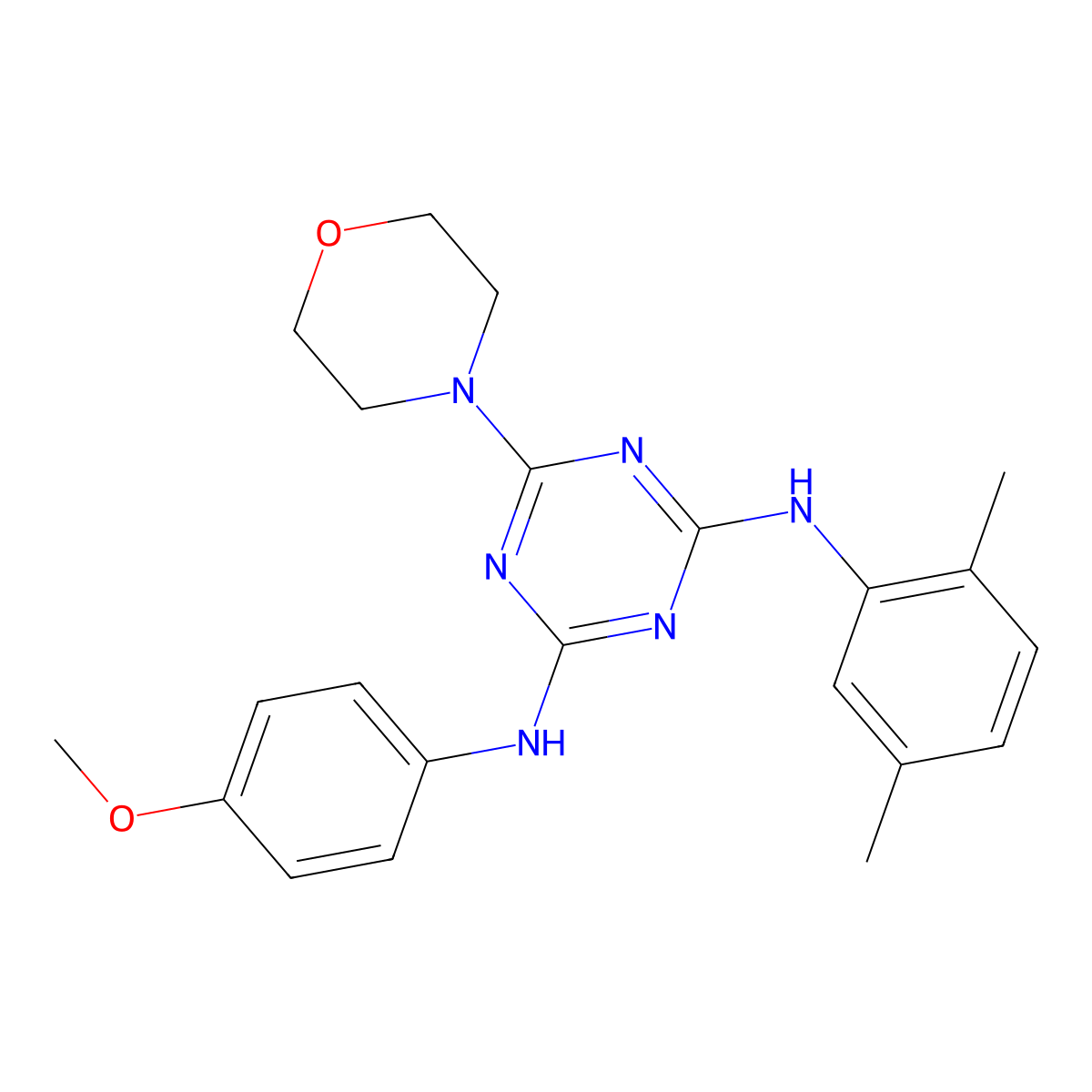 N-(2,5-dimethylphenyl)-N'-(4-methoxyphenyl)-6-(morpholin-4-yl)-1,3,5-triazine-2,4-diamine molecular structure, CAS 521935-73-9
