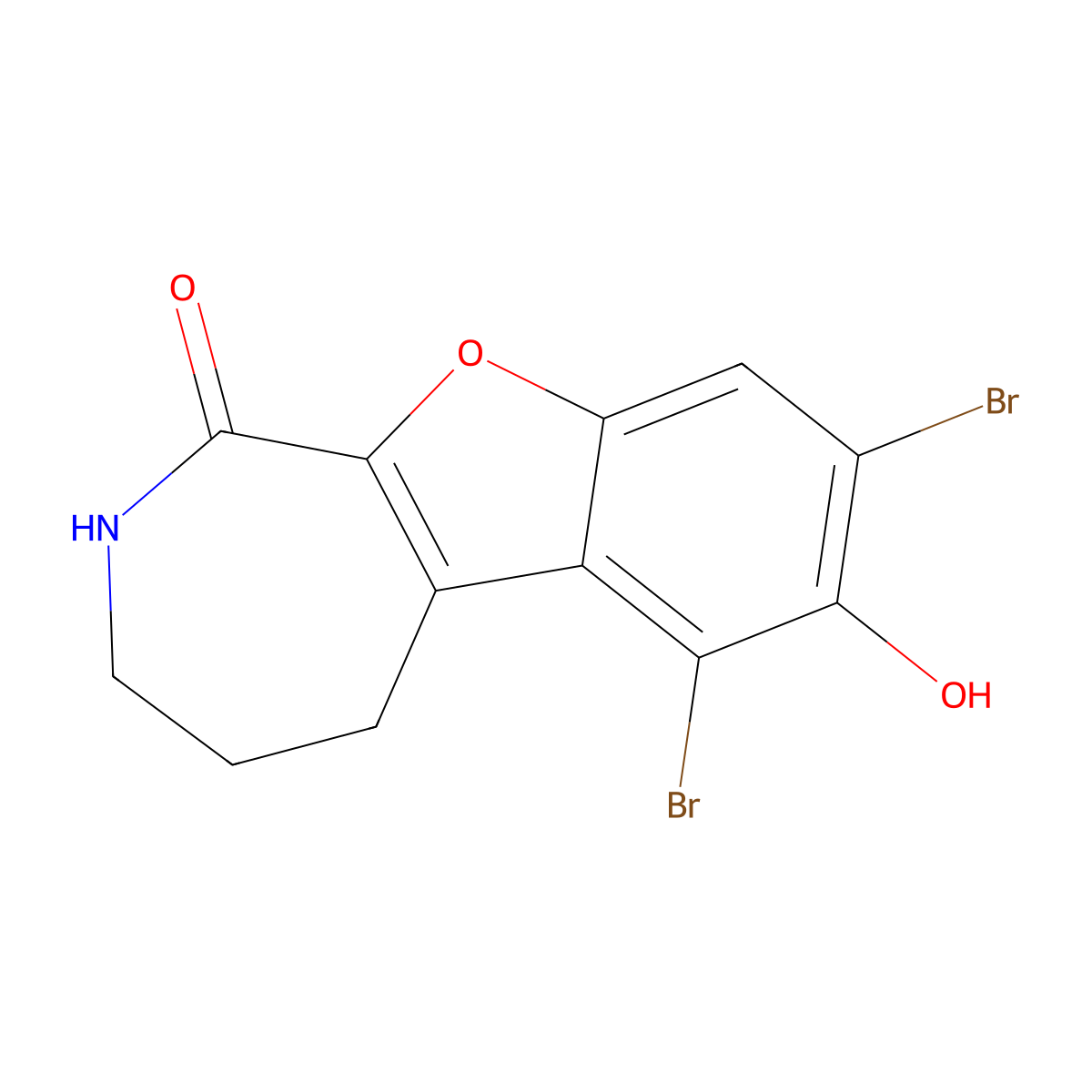 6,8-dibromo-7-hydroxy-2,3,4,5-tetrahydro-1H-[1]benzofuro[2,3-c]azepin-1-one molecular structure, CAS 521937-08-6