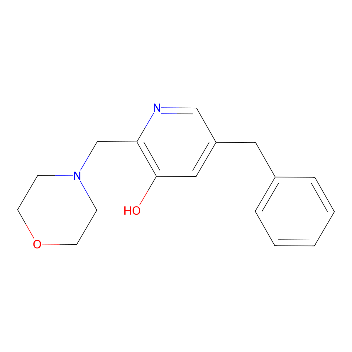 3-Pyridinol, 5-benzyl-2-(morpholinomethyl)- molecular structure, CAS 52196-84-6