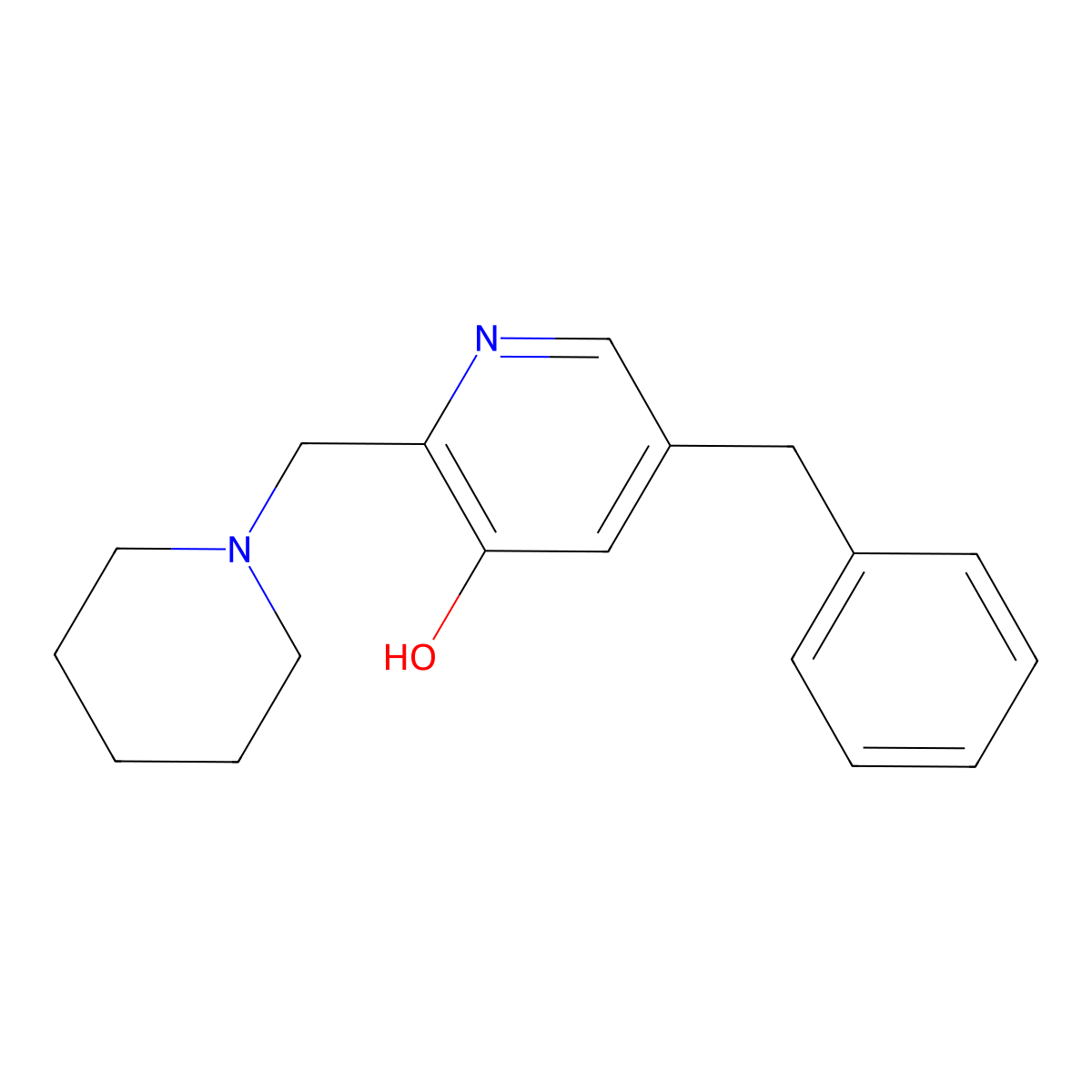 3-Pyridinol, 5-benzyl-2-(piperidinomethyl)- molecular structure, CAS 52196-85-7