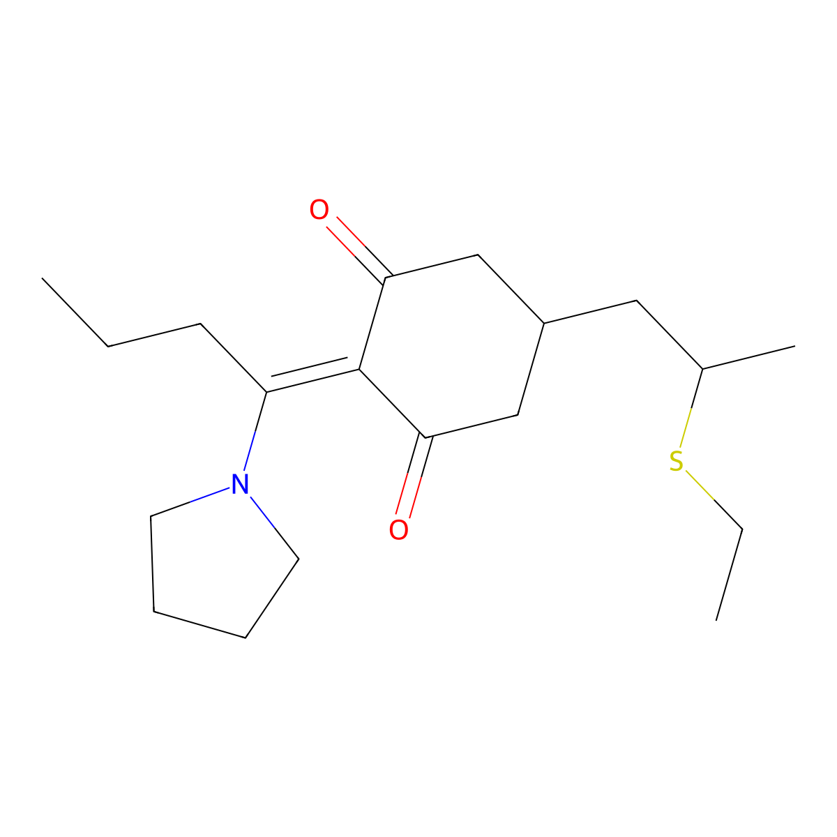 5-(2-Ethylsulfanylpropyl)-2-(1-pyrrolidin-1-ylbutylidene)cyclohexane-1,3-dione molecular structure, CAS 5220-00-8